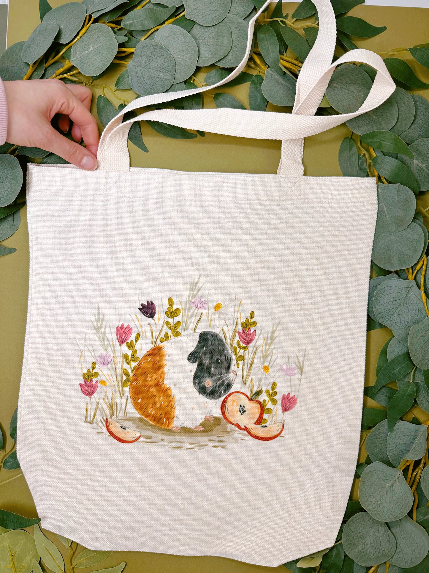 Apple Guinea Pig Linen Tote Bag
