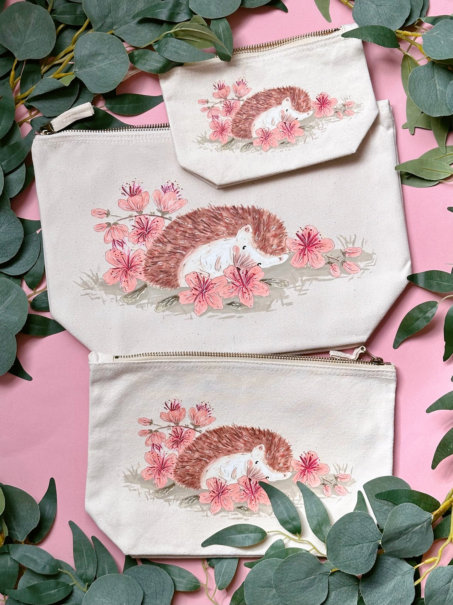 Peach Sakura Hedgehog Zip Bag