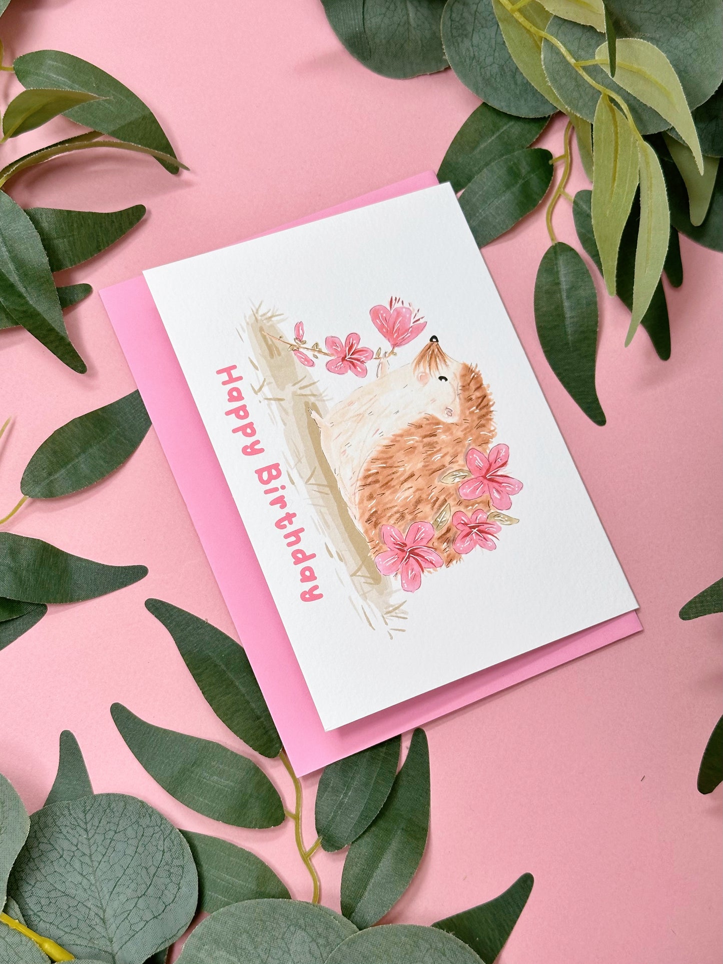Pink Sakura Hedgehog Birthday Card