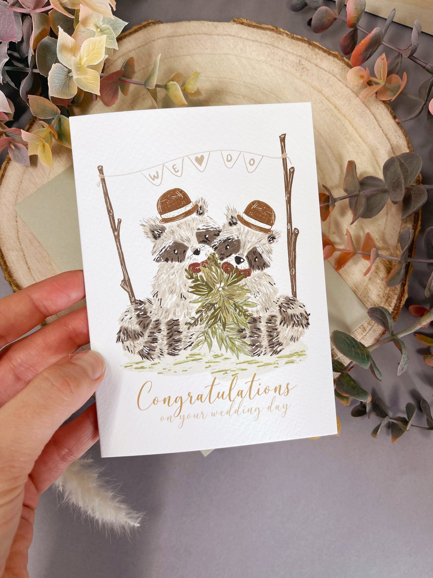 Bohemian Raccoon Wedding Card - Mr & Mr