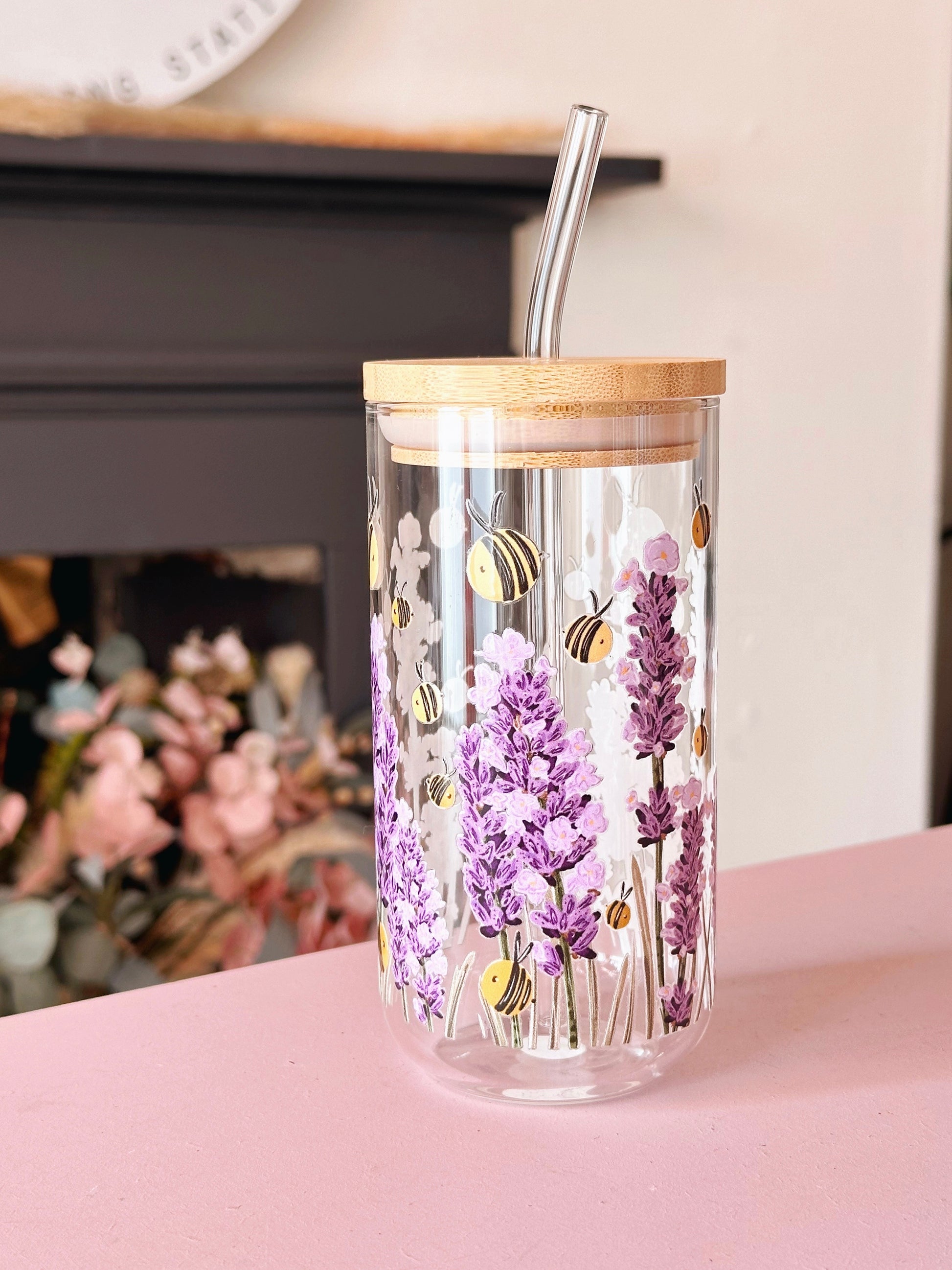 Bee lavender glass tumbler