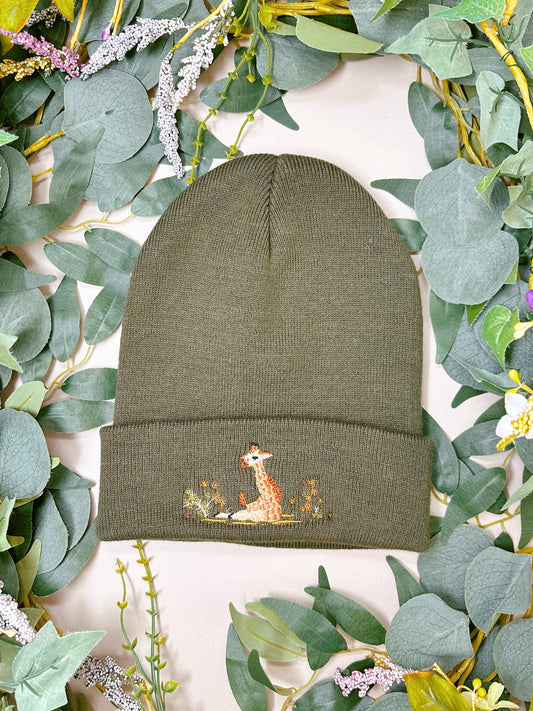 Giraffe embroidered beanie