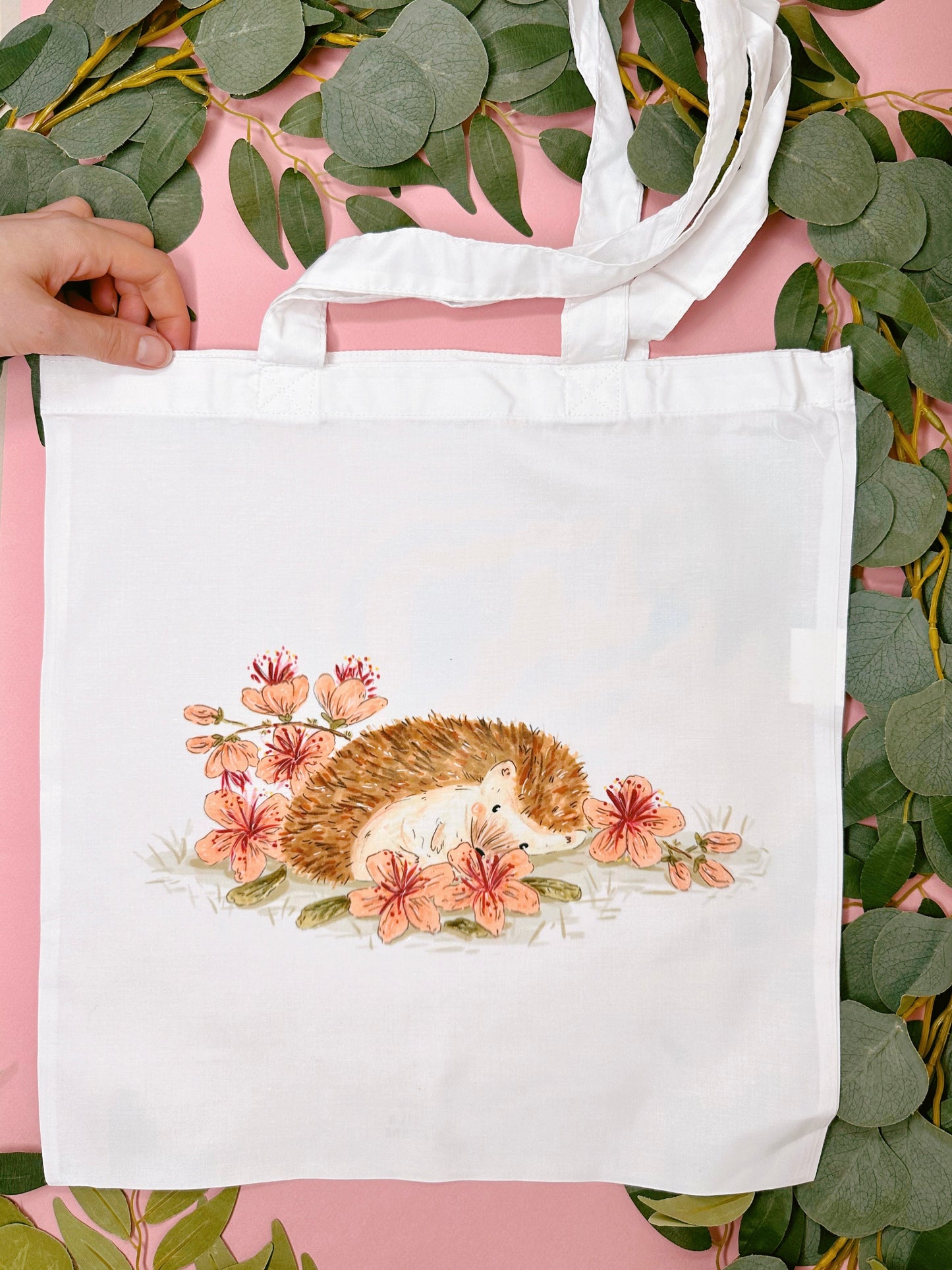 Peach Sakura Hedgehog Tote Bag