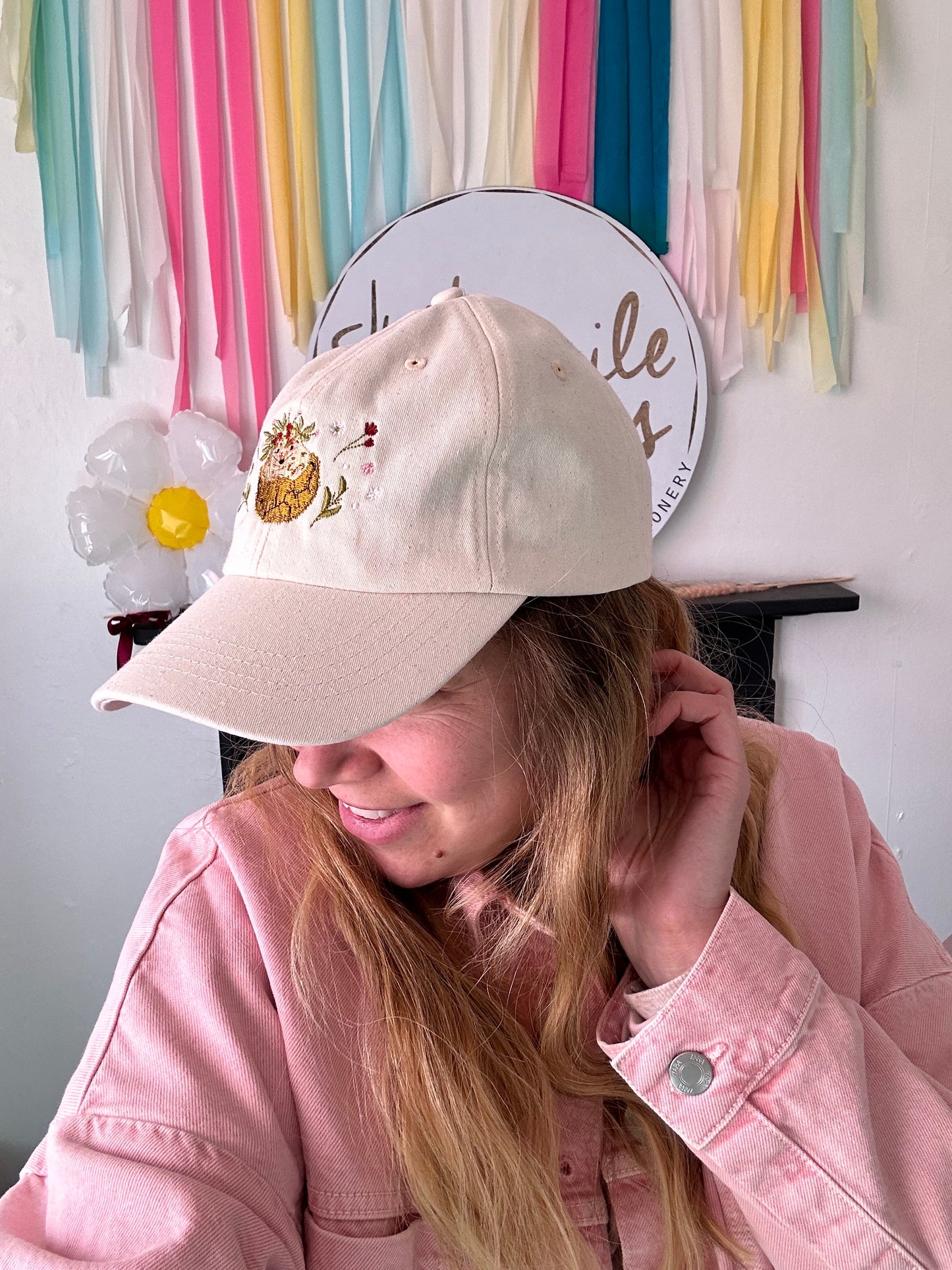 Sakura Hedgehog Embroidered Baseball Cap