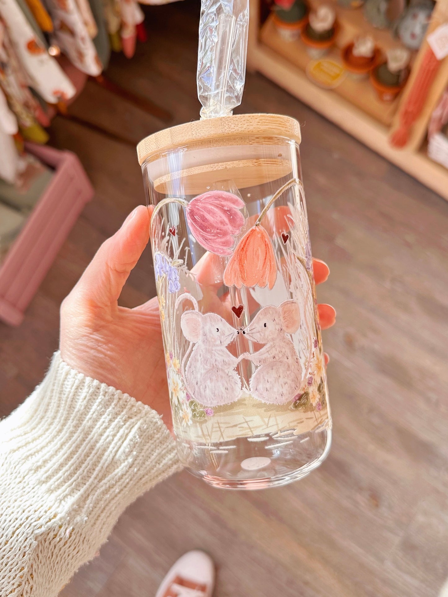 Tulip Mice Glass Tumbler
