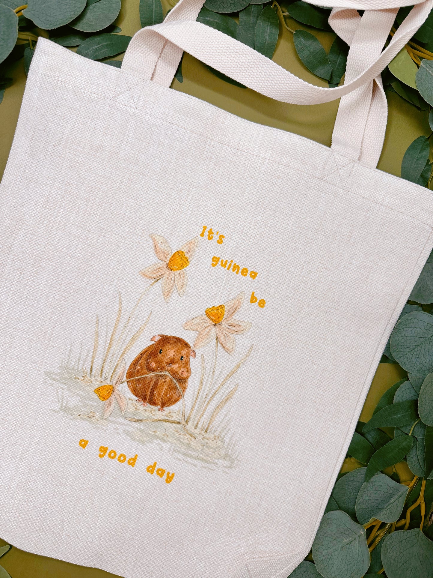 Daffodil Guinea Pig Linen Tote Bag