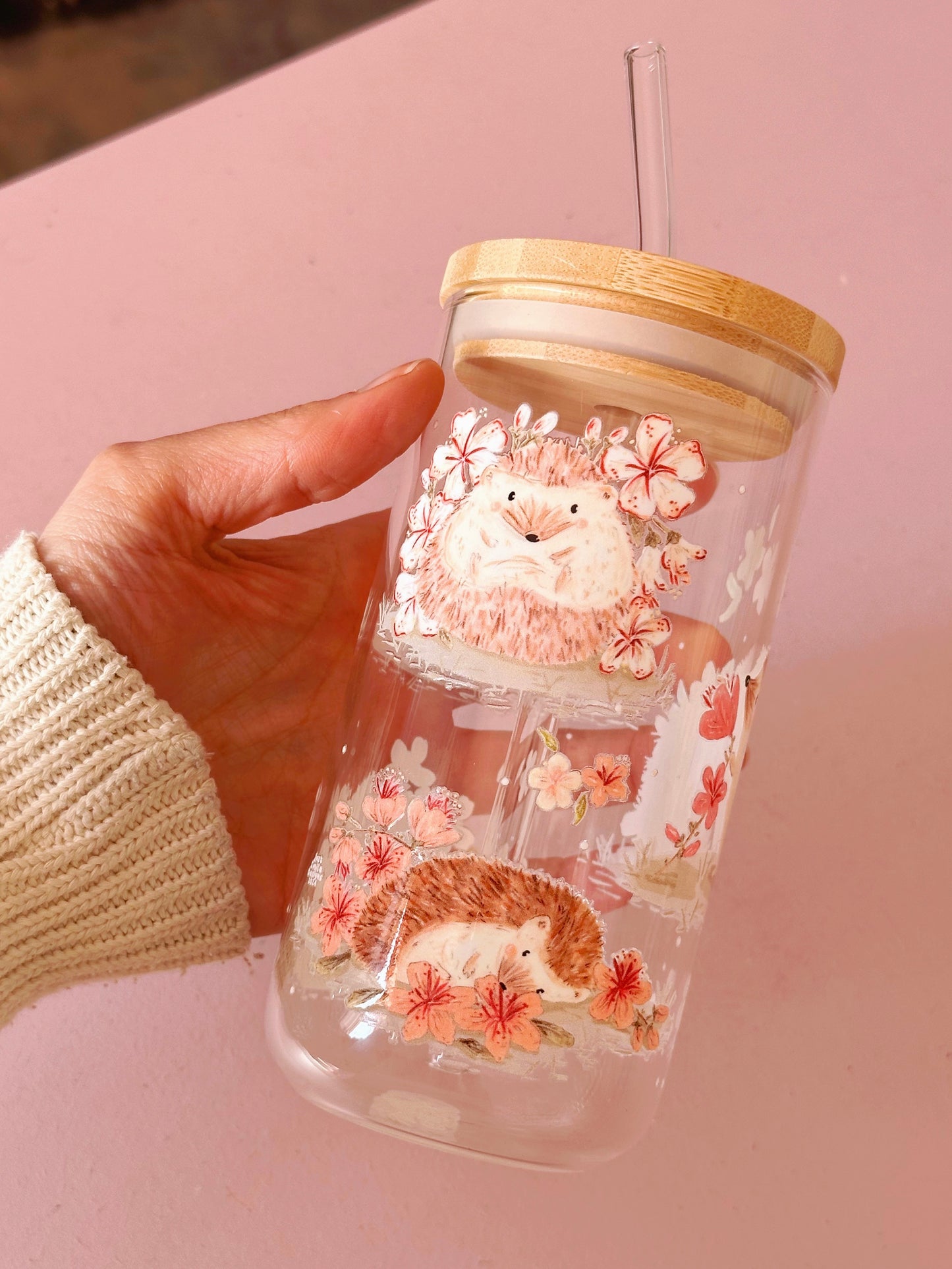 Sakura Hedgehog Glass Tumbler
