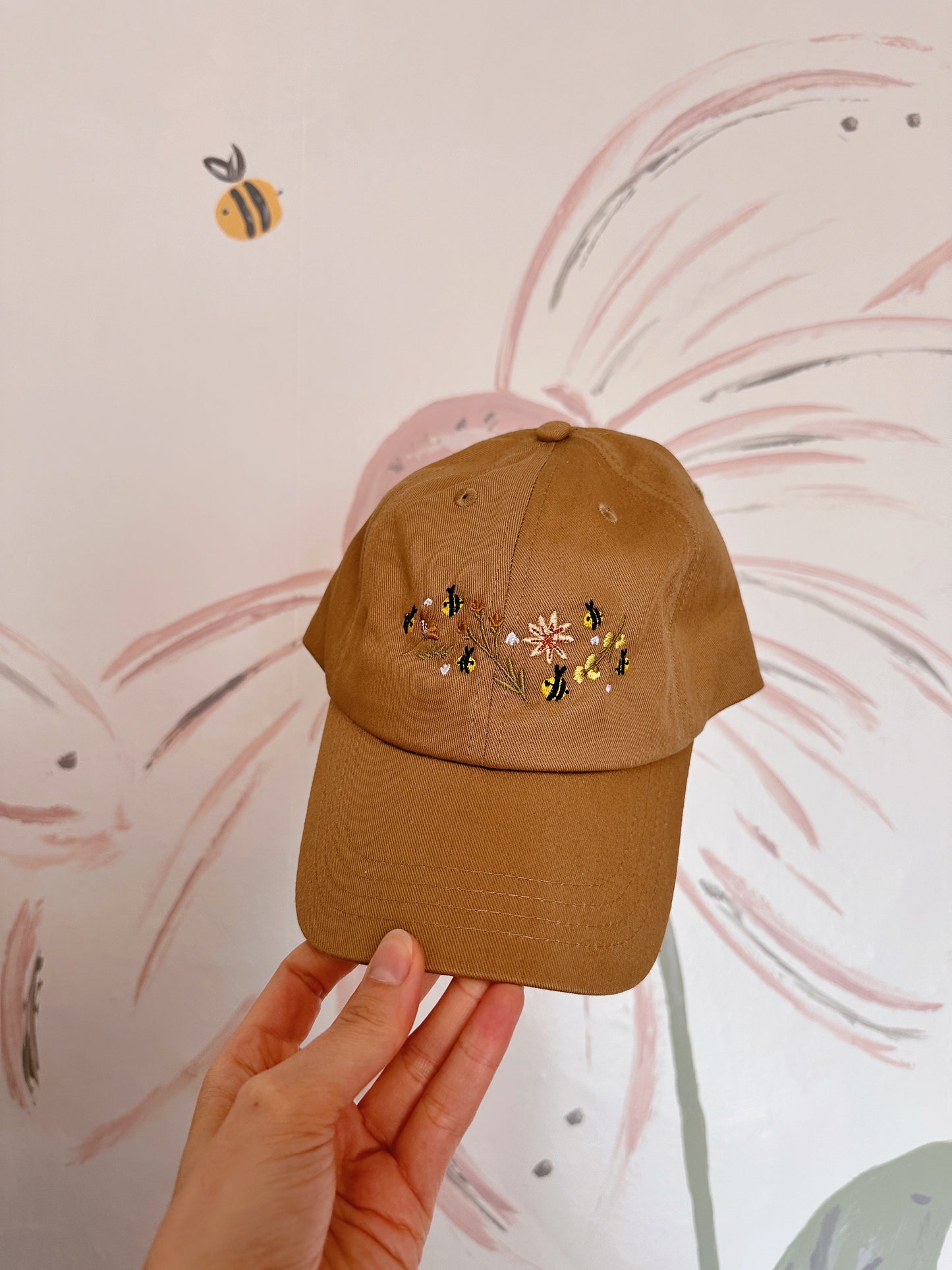 Floral Bee Embroidered Baseball Cap