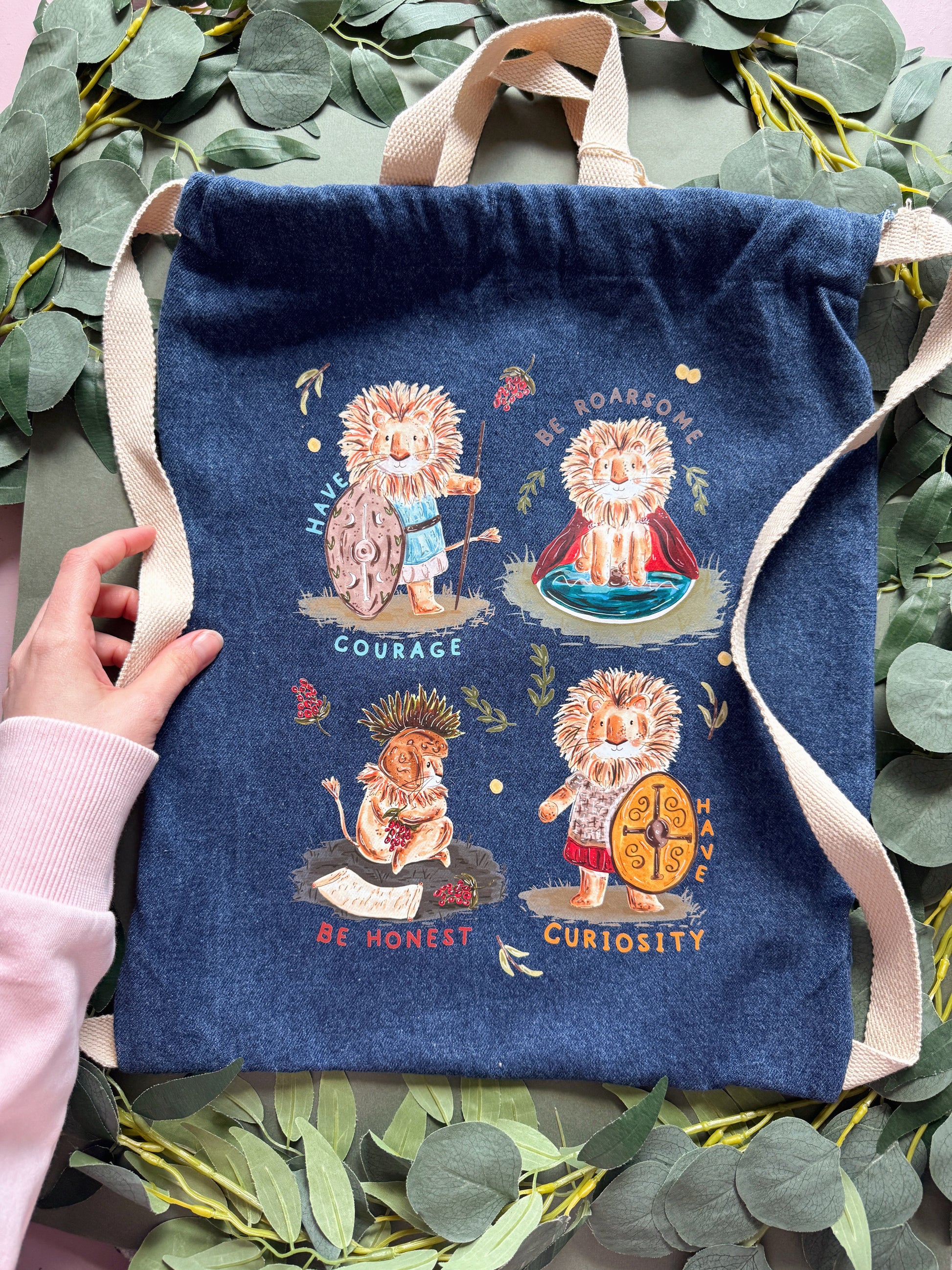 Lion denim tote bag-backpack
