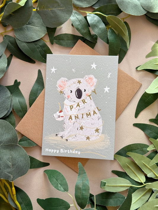 Koala party animal birthday card