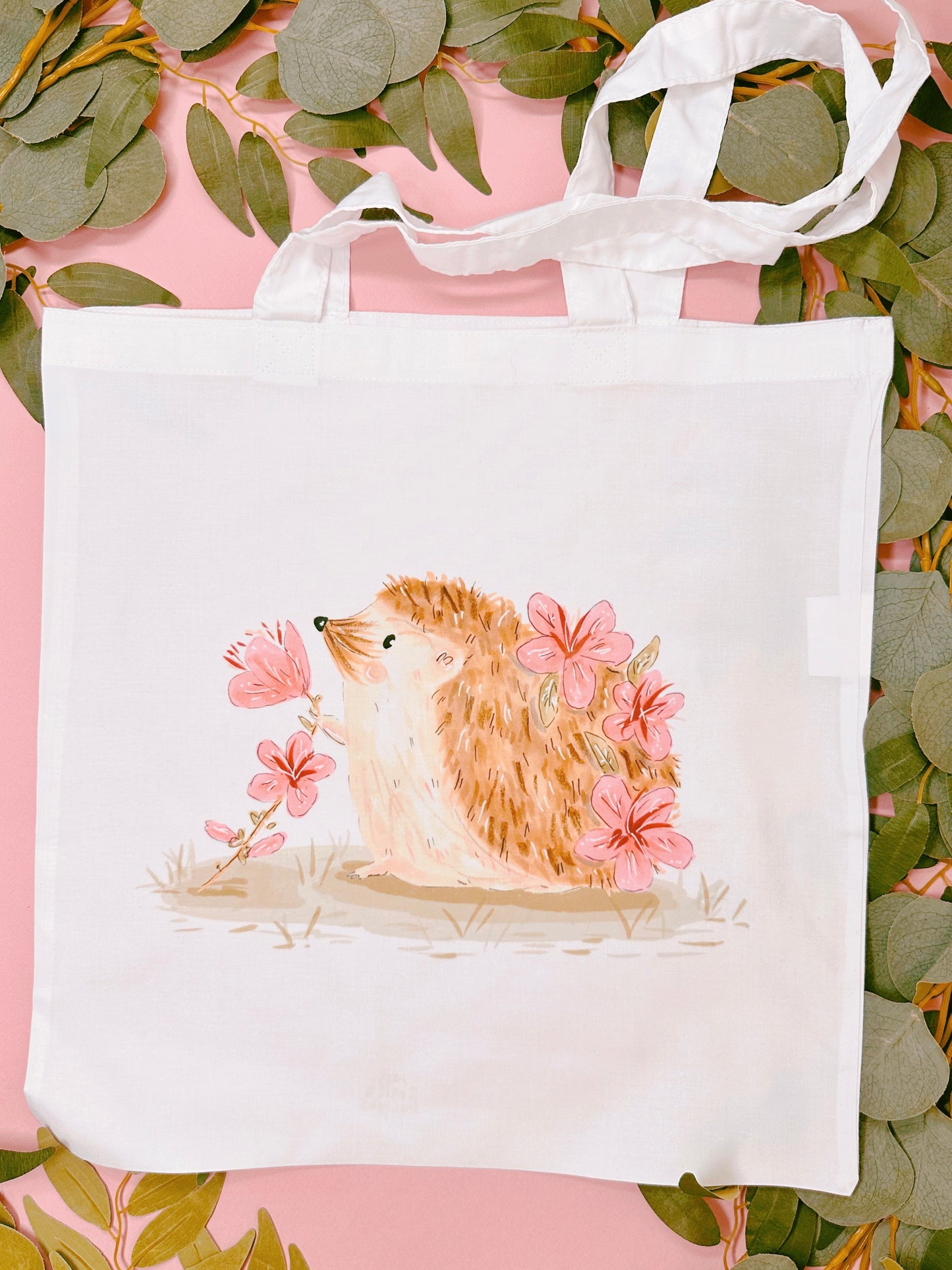 Pink Sakura Hedgehog Tote Bag