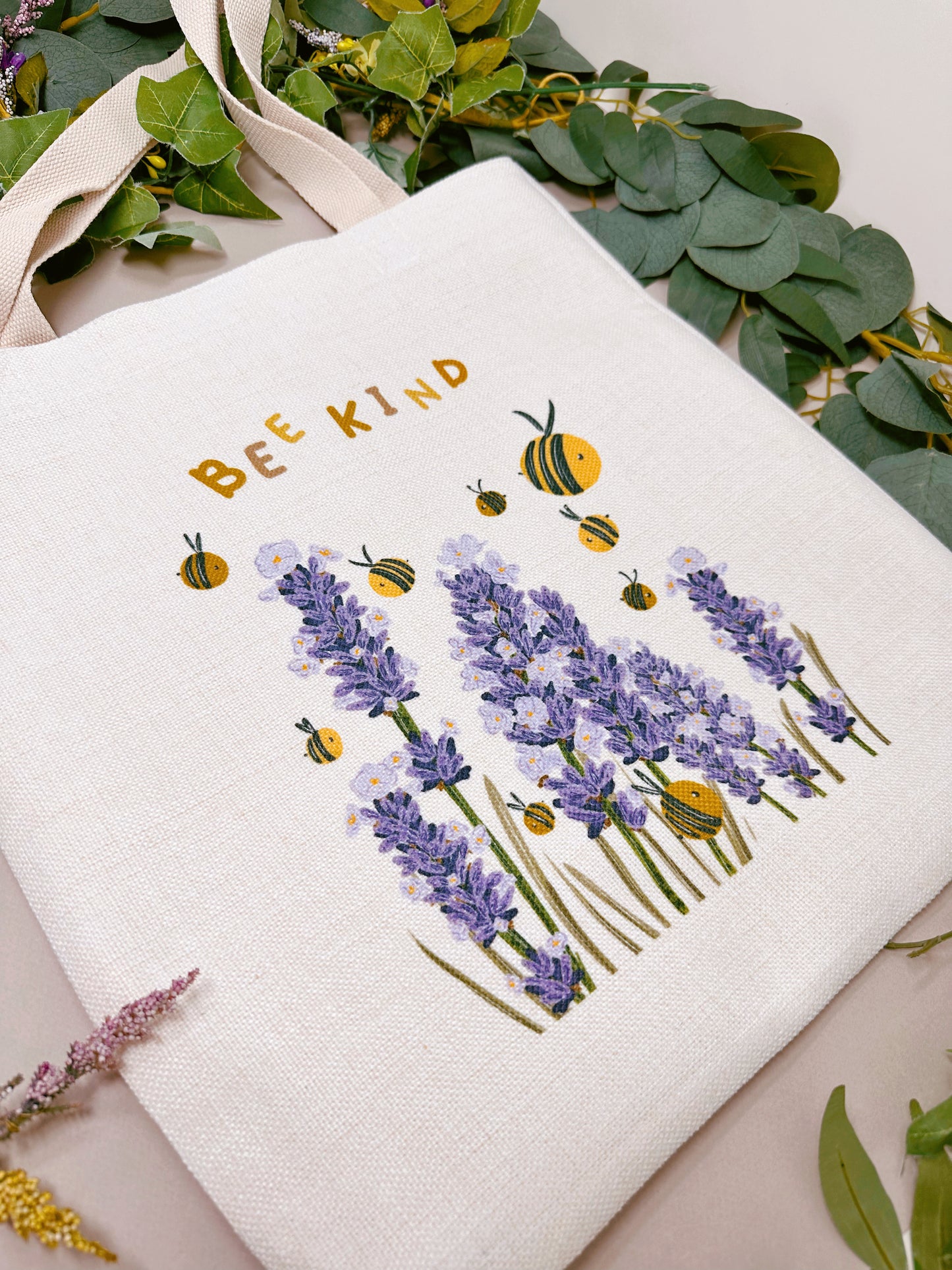 Bee Kind Lavender Linen Tote Bag