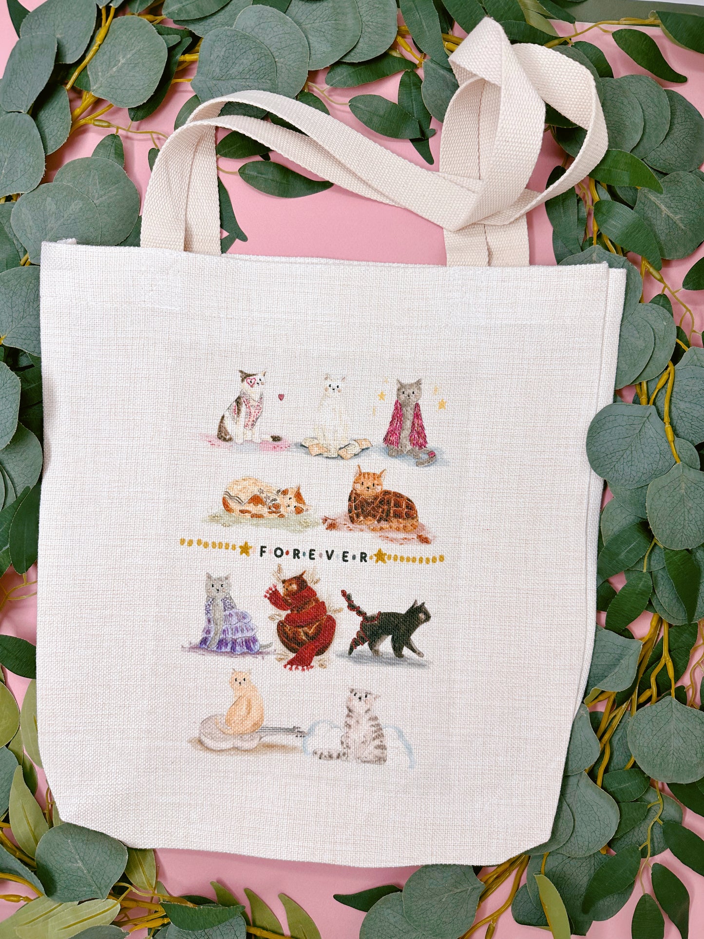 Cats Linen Tote Bag