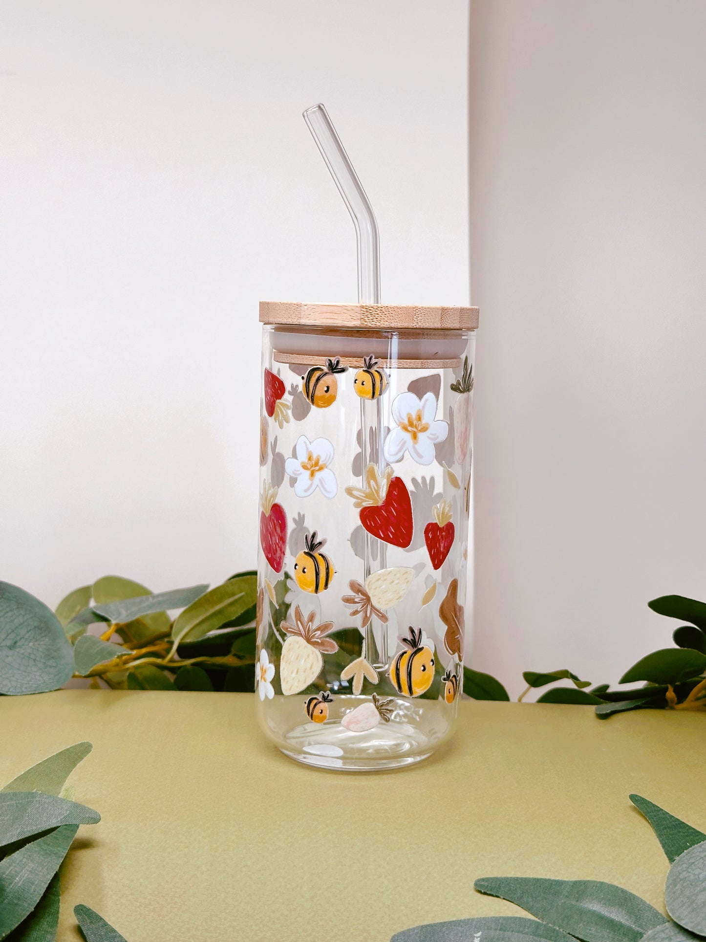 Strawberry Bee Glass Tumbler