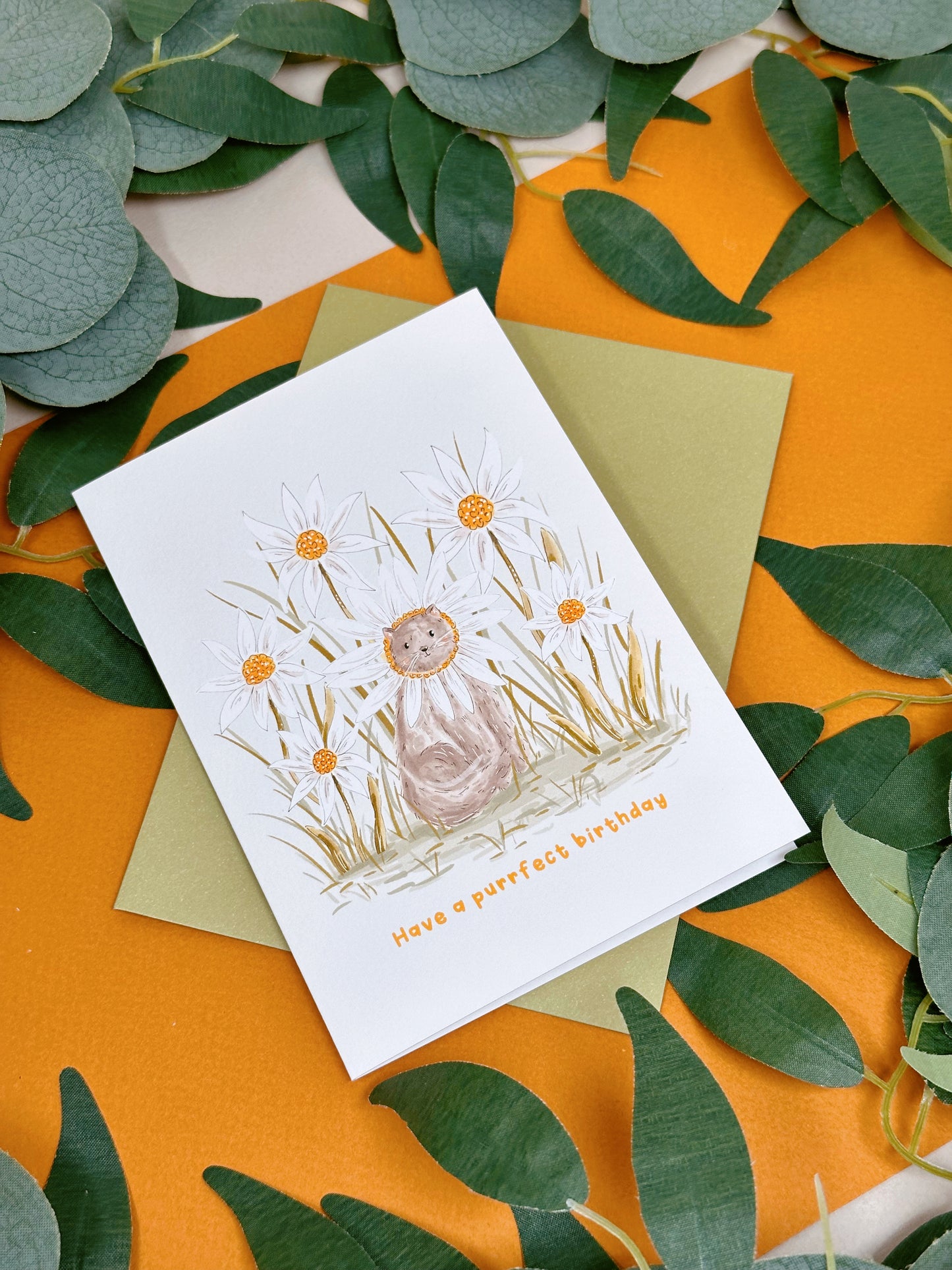 Daisy Cat Birthday Card