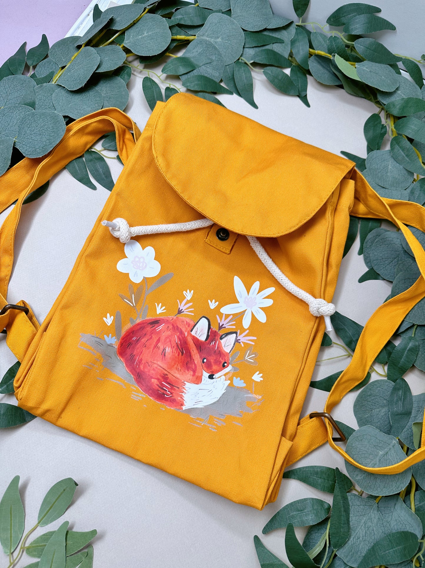 Flower Fox Backpack - Organic Cotton