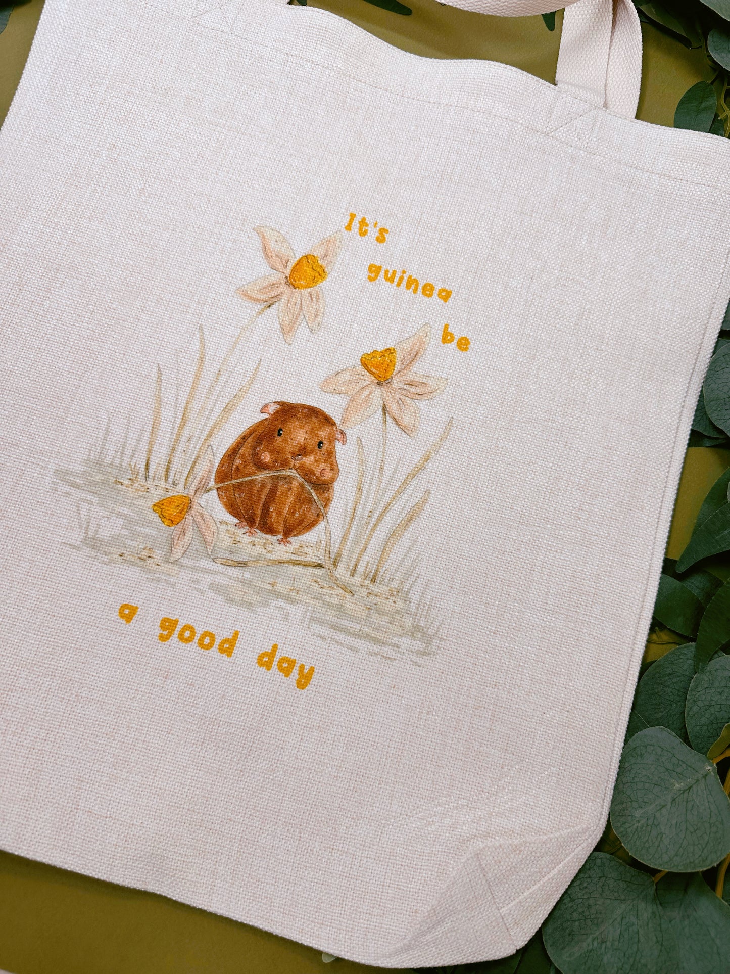 Daffodil Guinea Pig Linen Tote Bag