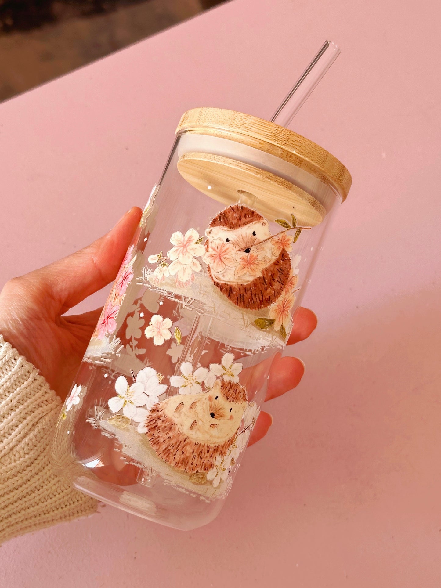 Sakura Hedgehog Glass Tumbler