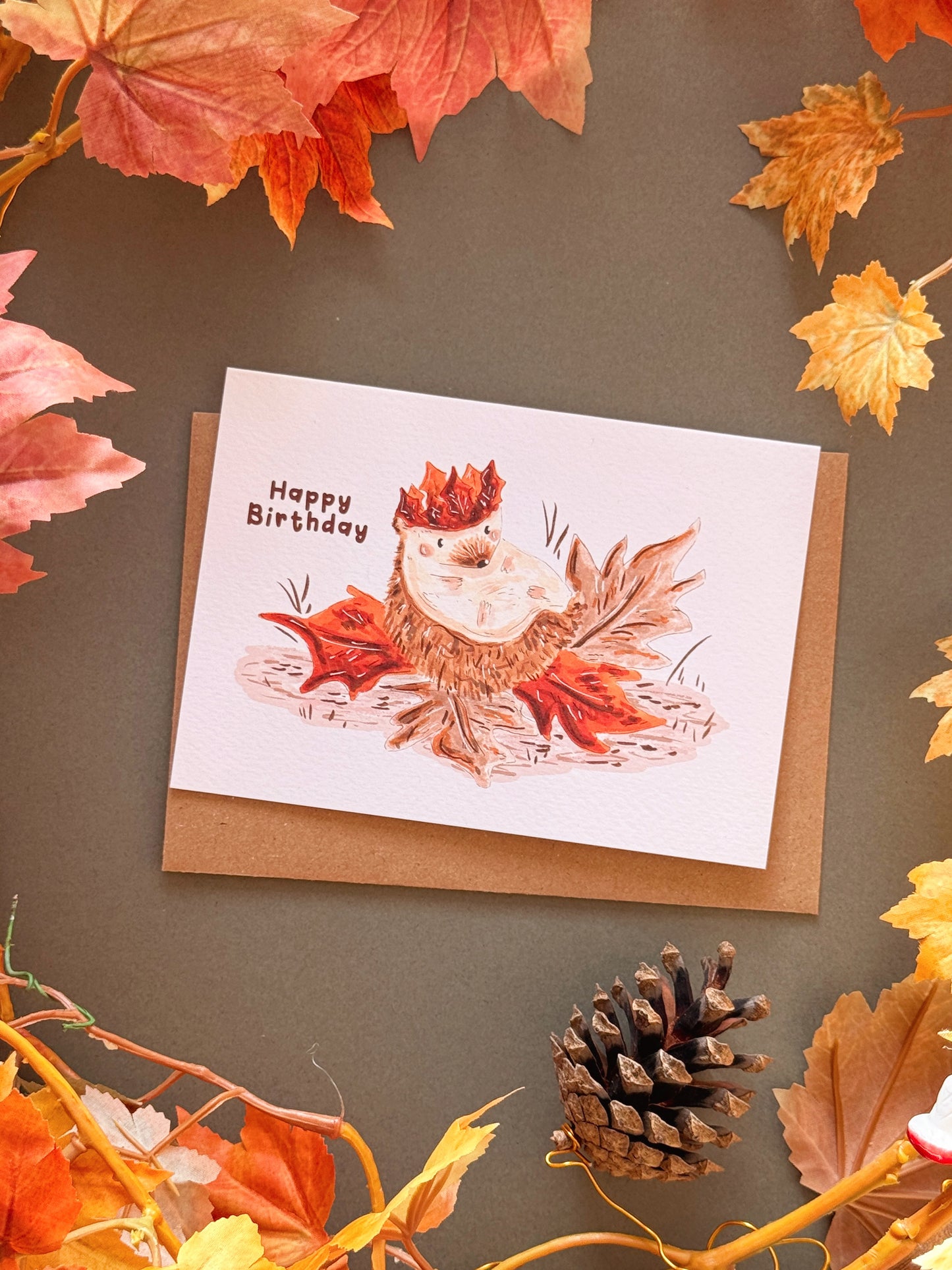 Leaf Hedgehog Birthday Card
