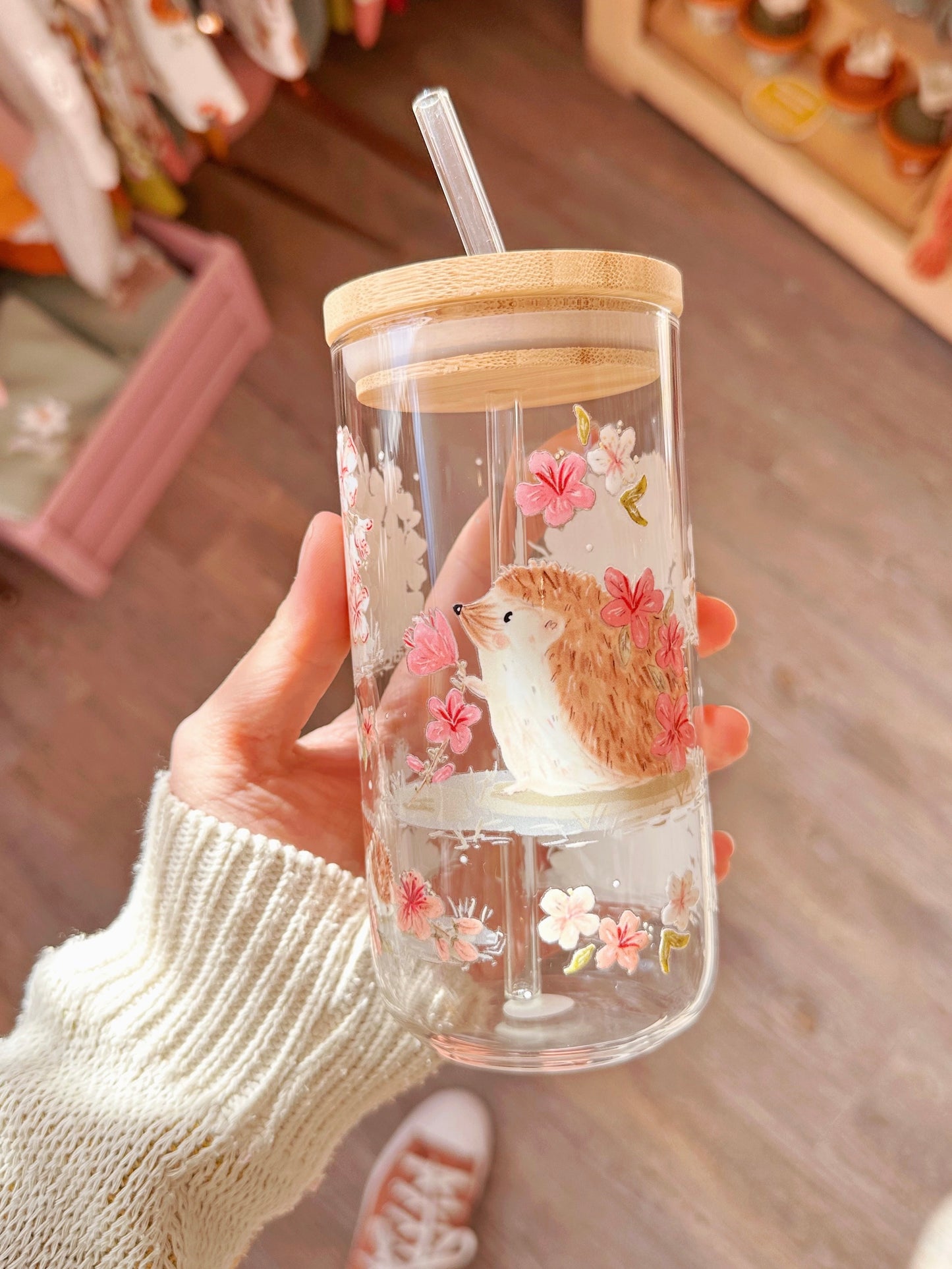 Sakura Hedgehog Glass Tumbler