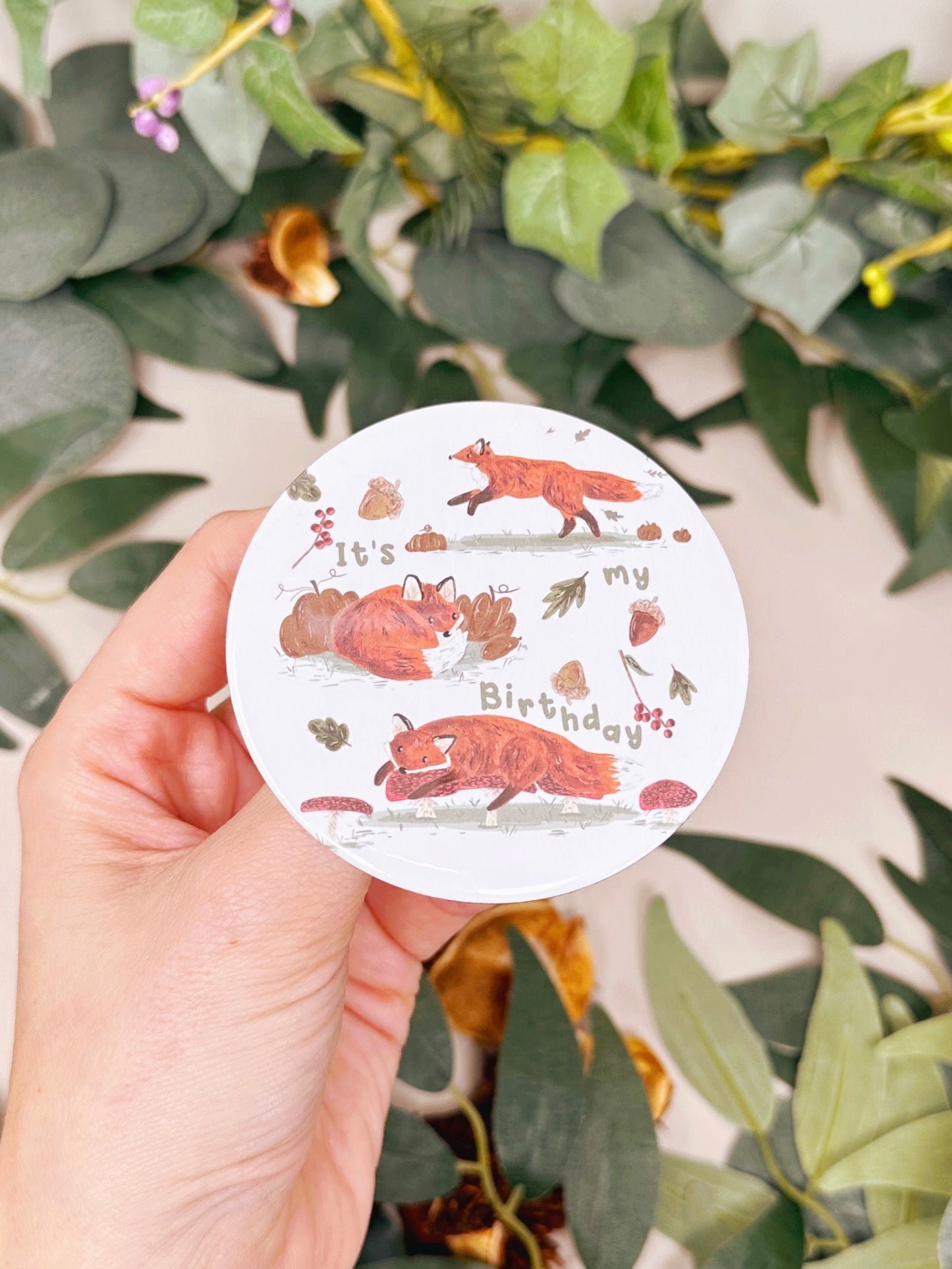 Autumnal Fox Birthday Badge
