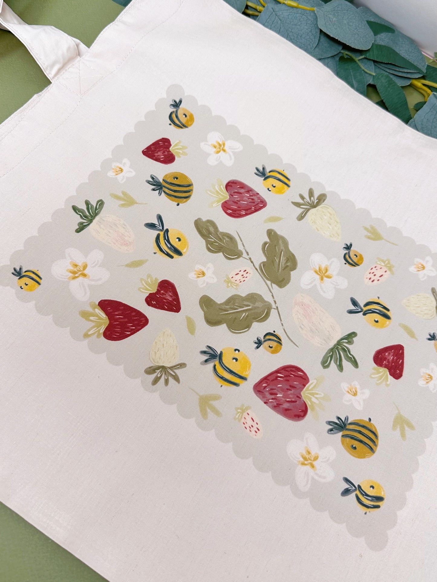Strawberry Bee Tote Bag