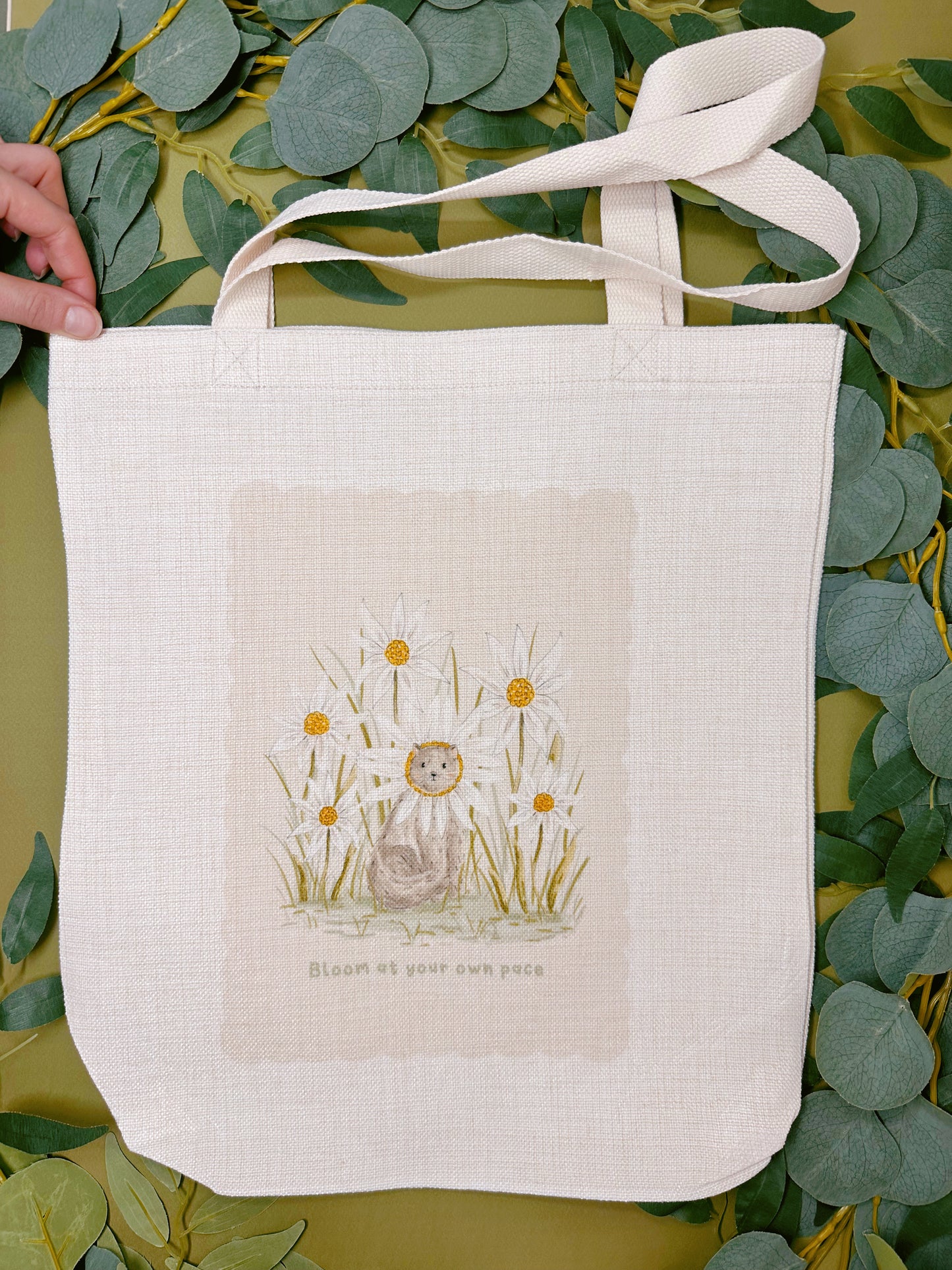 Daisy Cat Linen Tote Bag