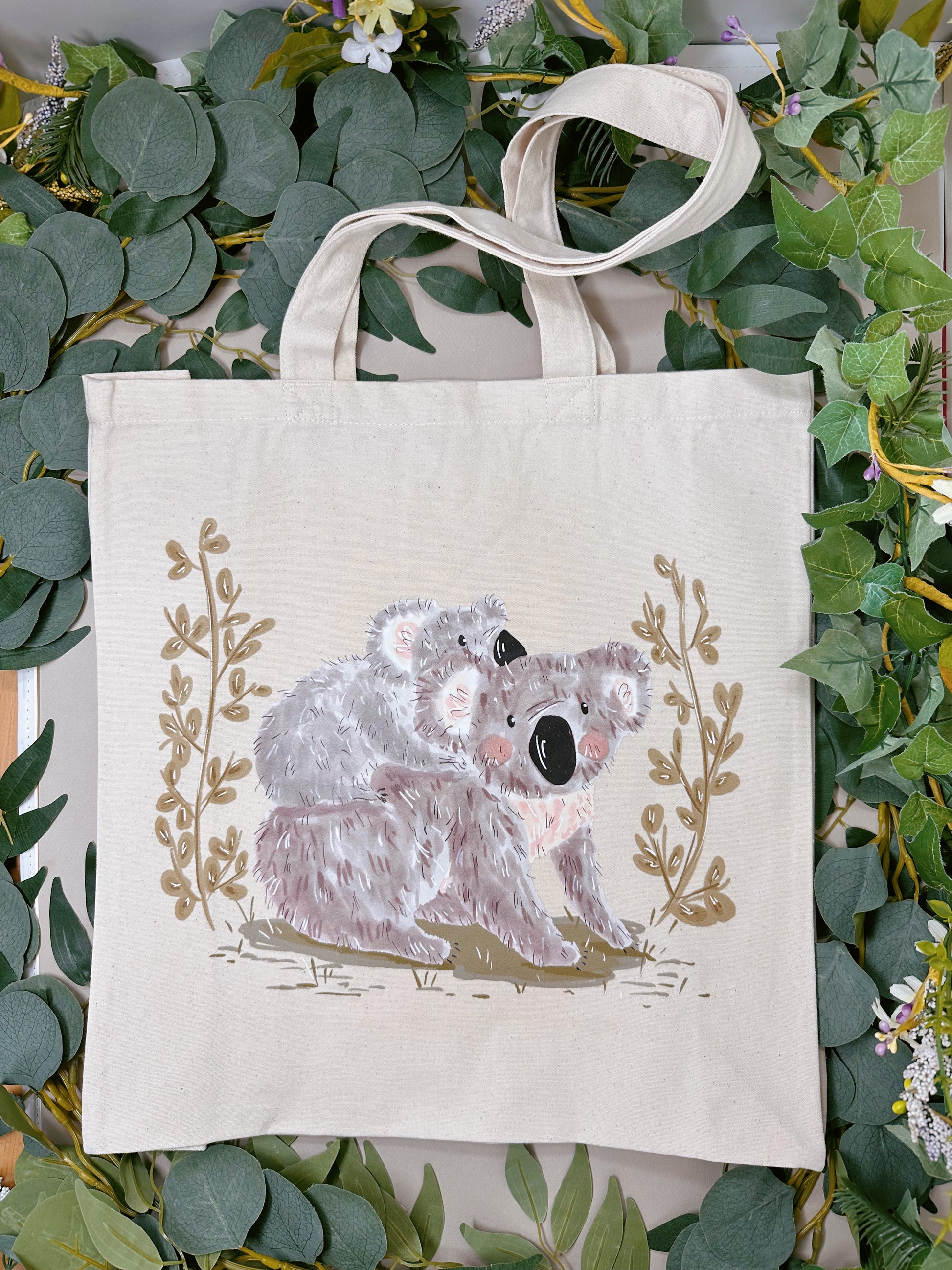 Koala and baby large tote bag