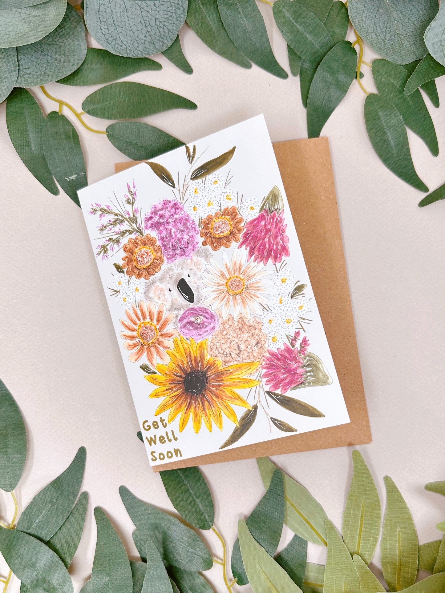 Floral Koala Get Well Card