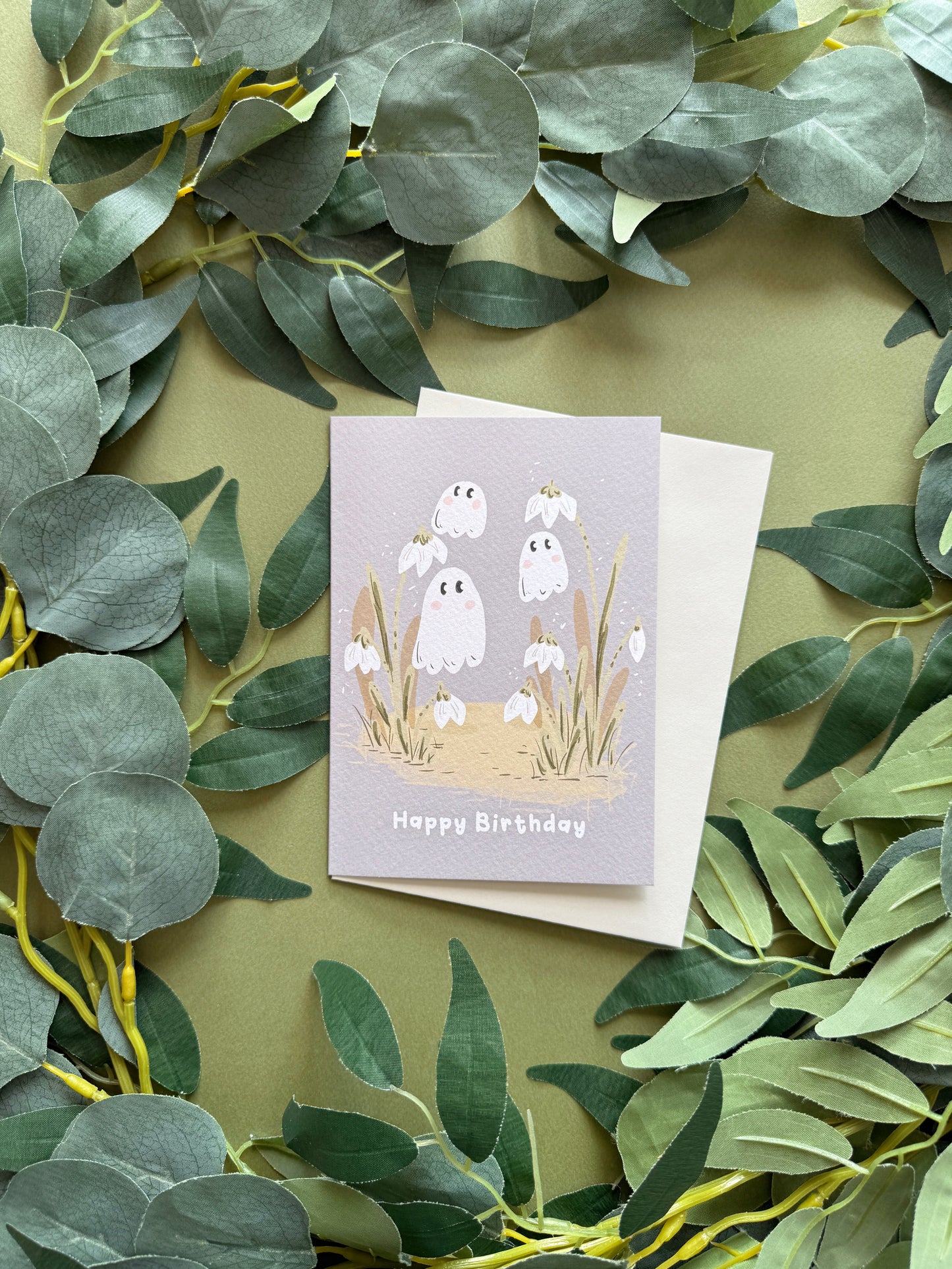 Snowdrop Ghost Birthday Card