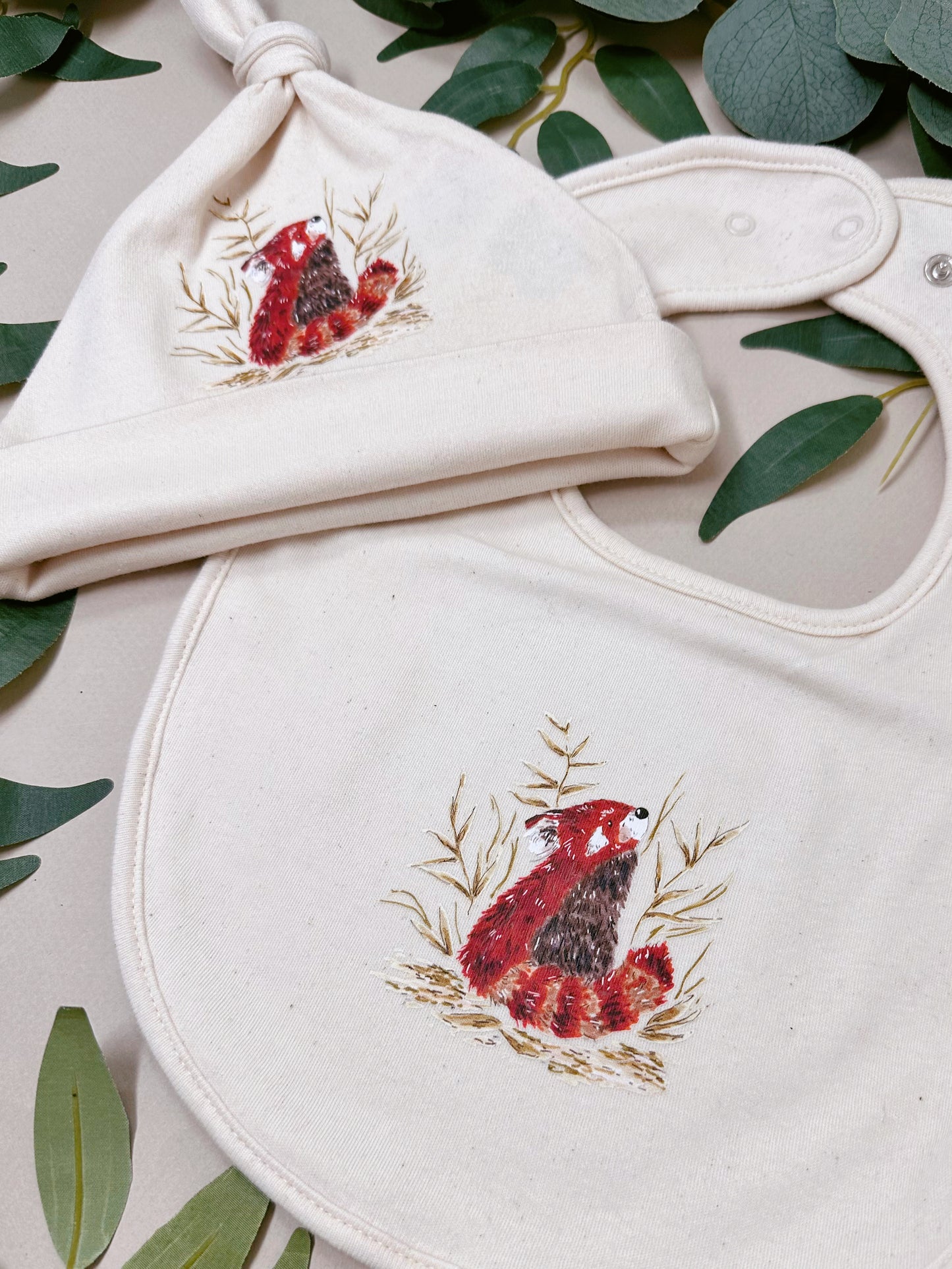 Red Panda Bib & Hat Set