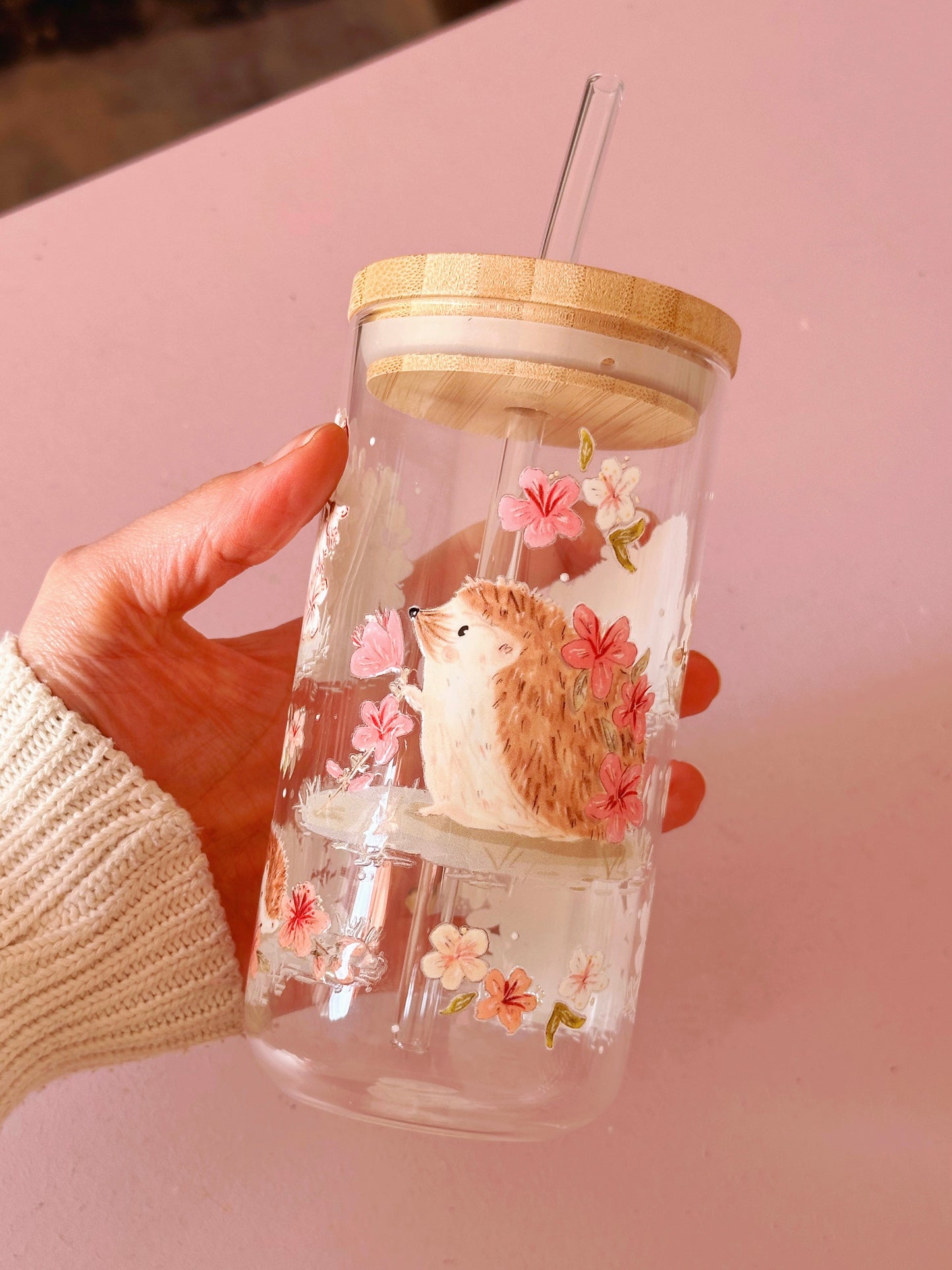 Sakura Hedgehog Glass Tumbler