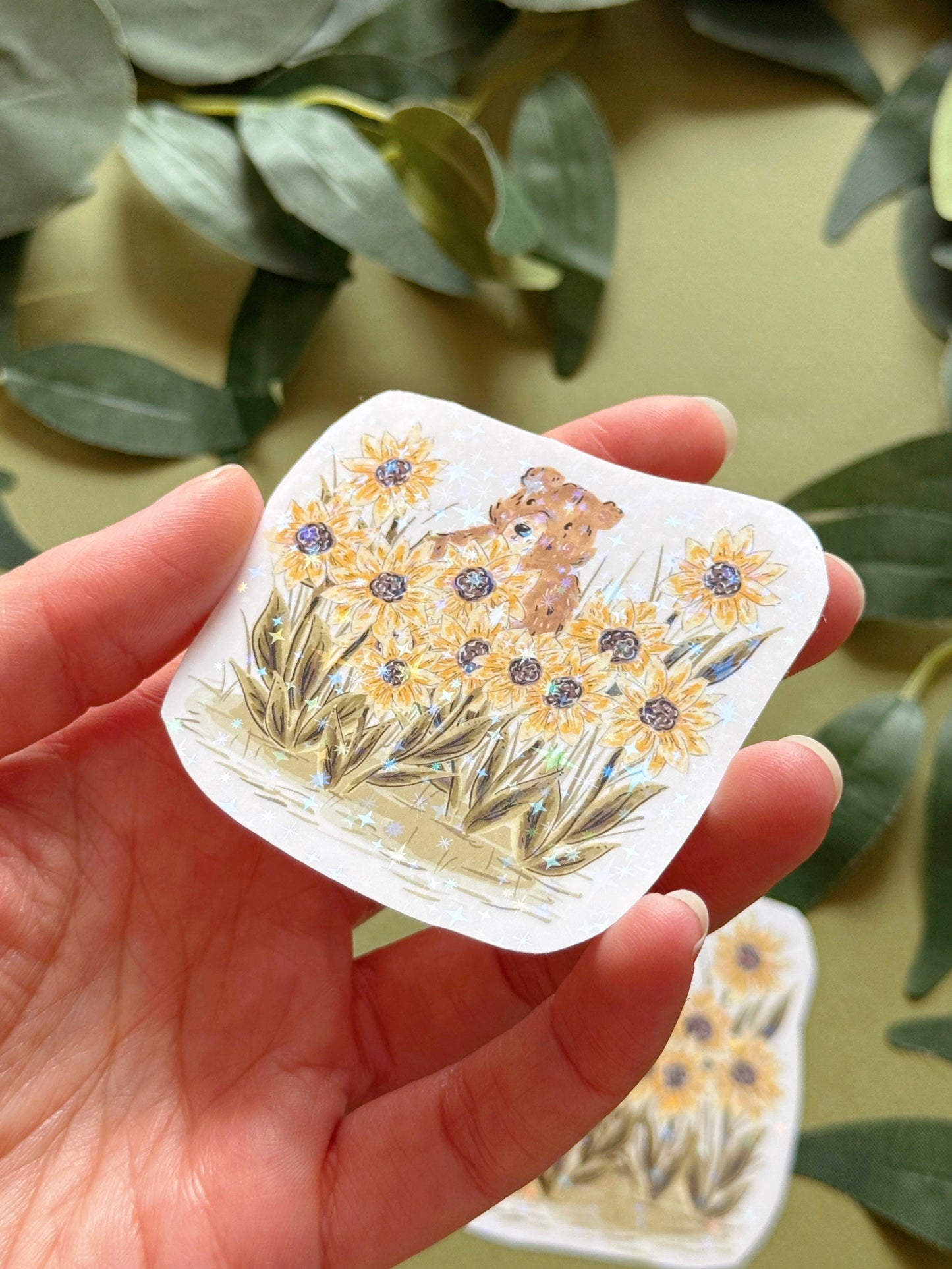 Sunflower Bear Sticker - Holographic