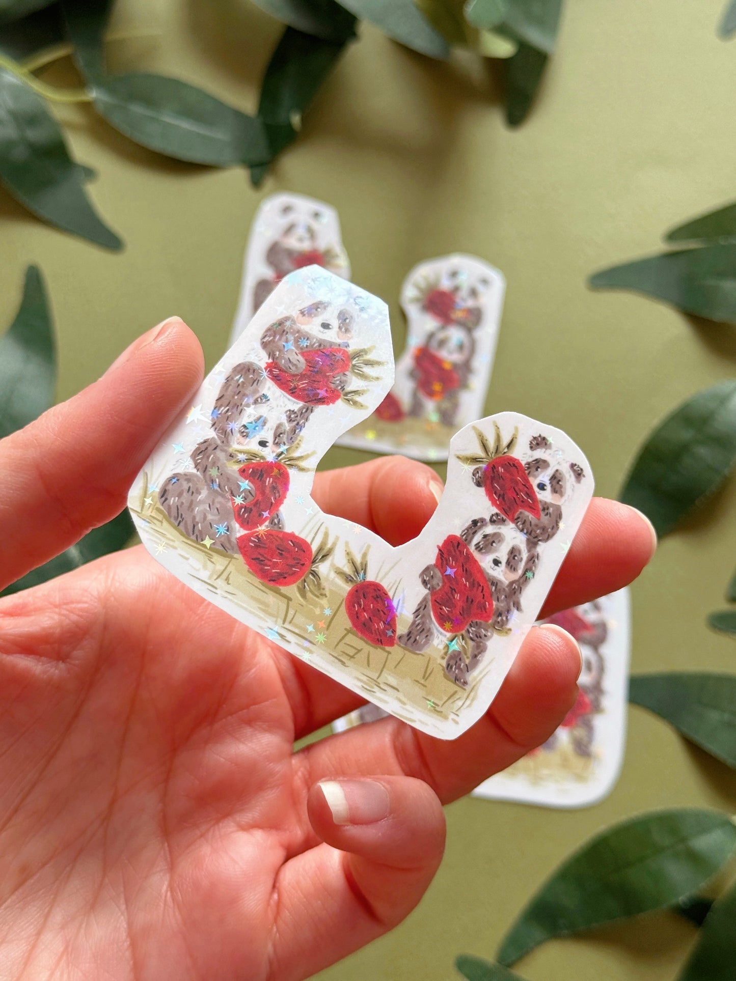 Strawberry Pandas Sticker - Holographic