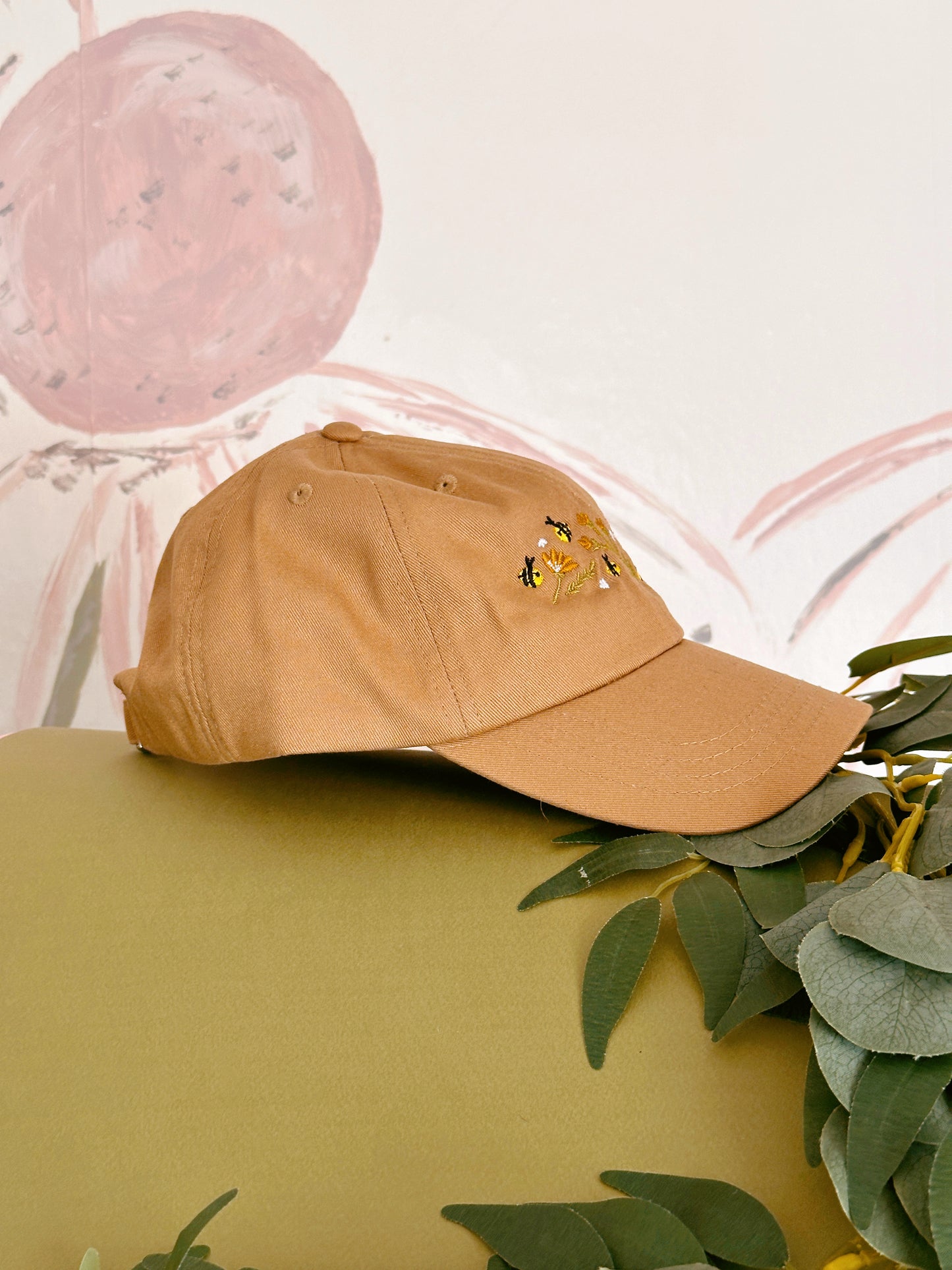 Floral Bee Embroidered Baseball Cap
