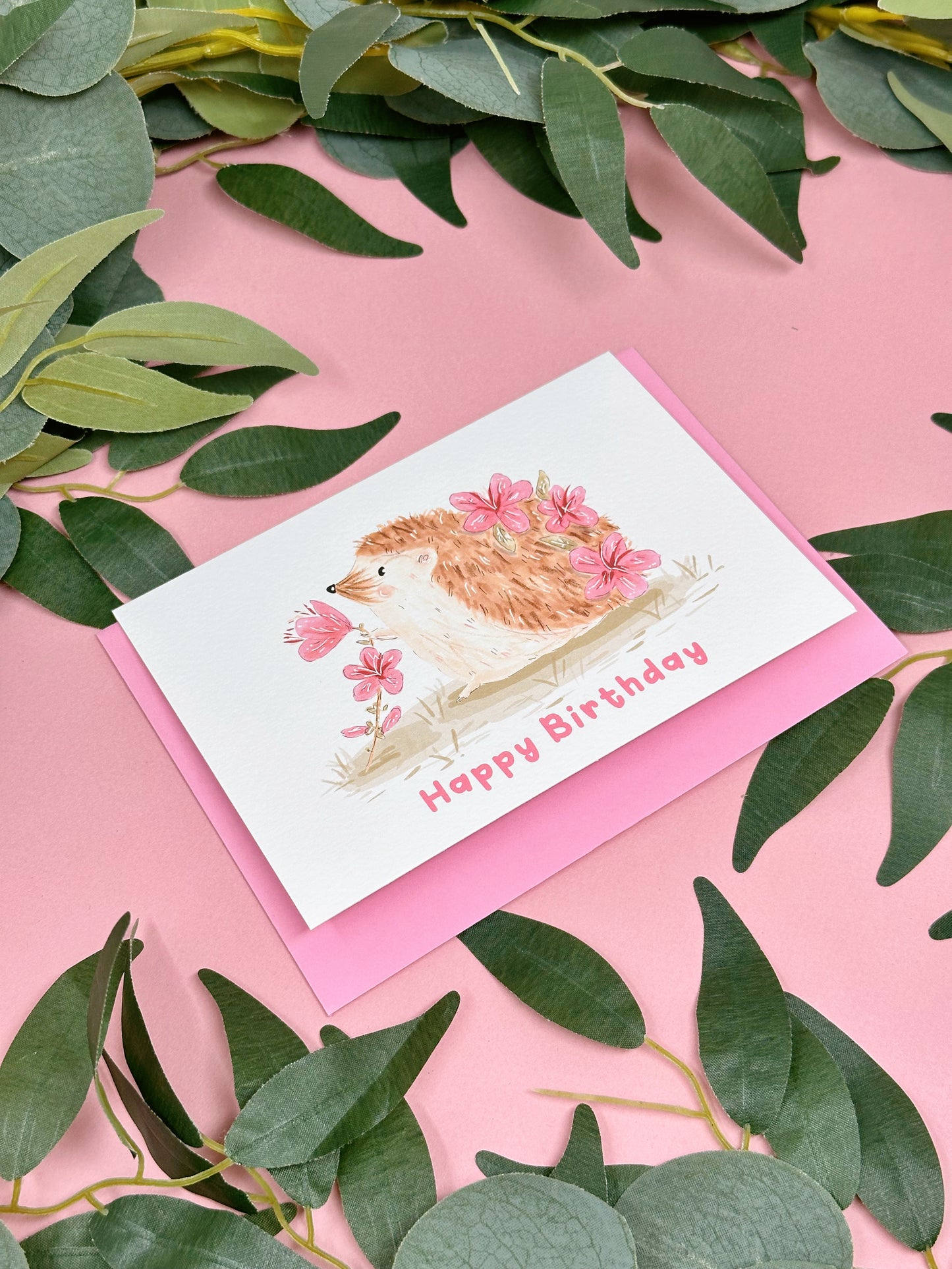 Pink Sakura Hedgehog Birthday Card