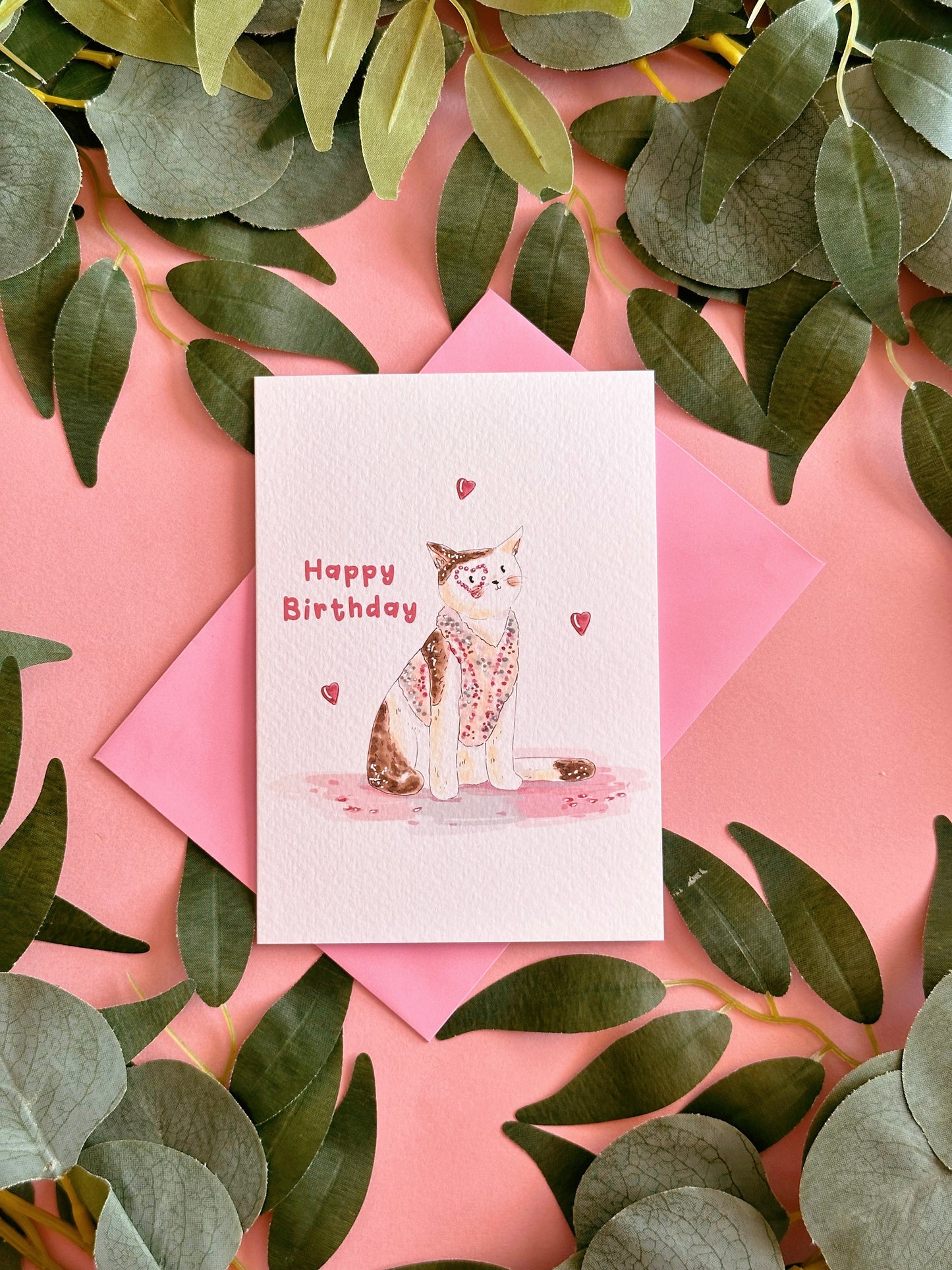 Pink Cat Era Birthday Card