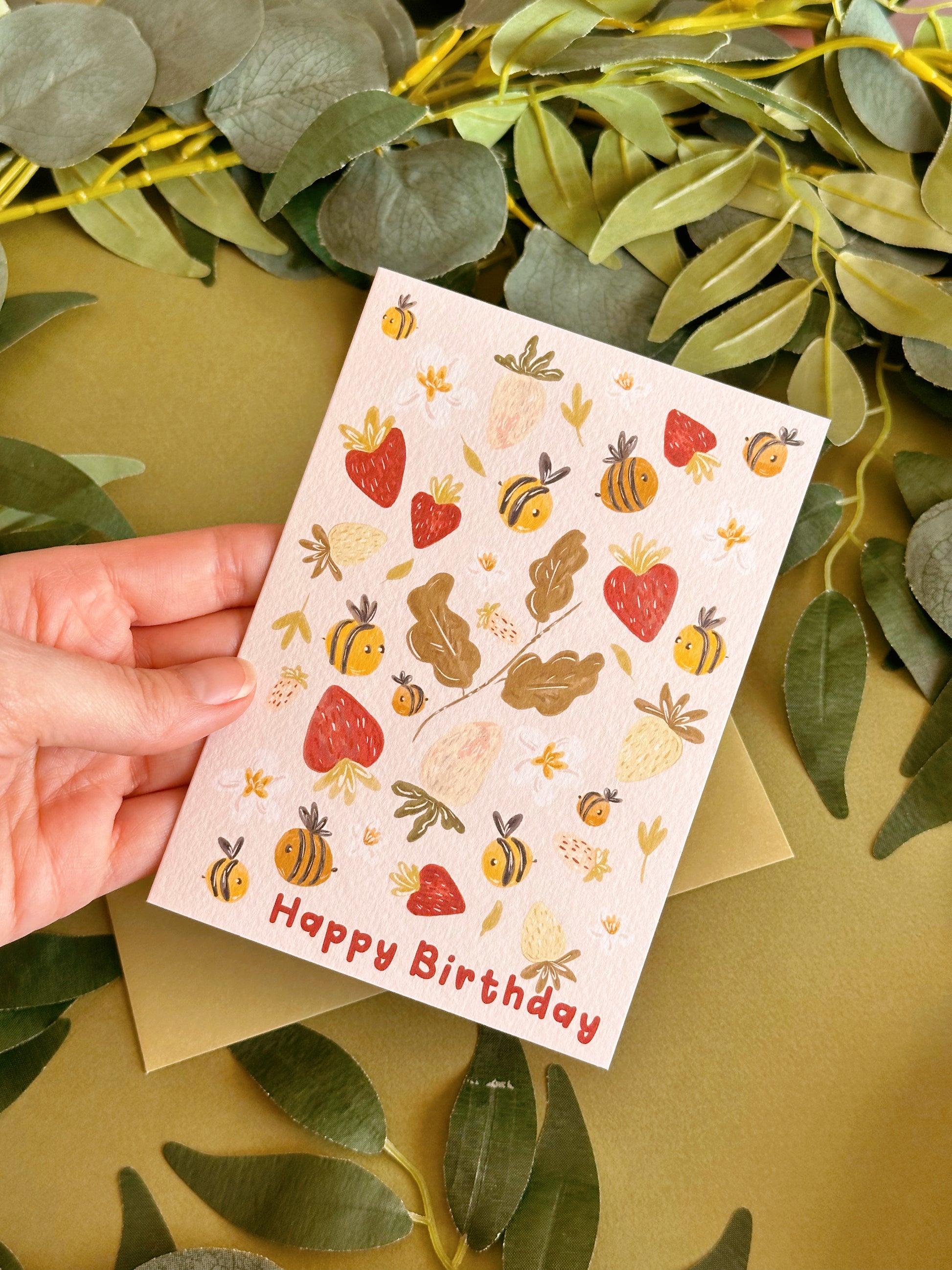 Strawberry bee birthday card