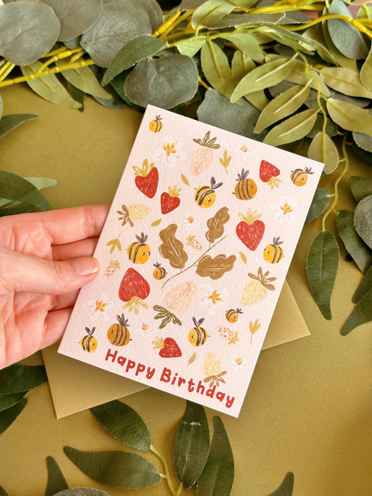Strawberry bee birthday card