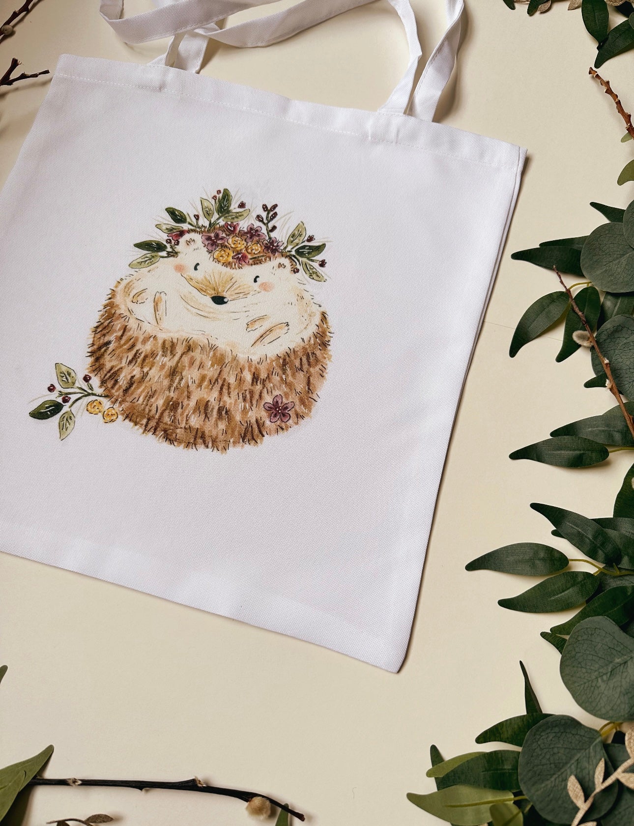 Floral Hedgehog Tote Bag