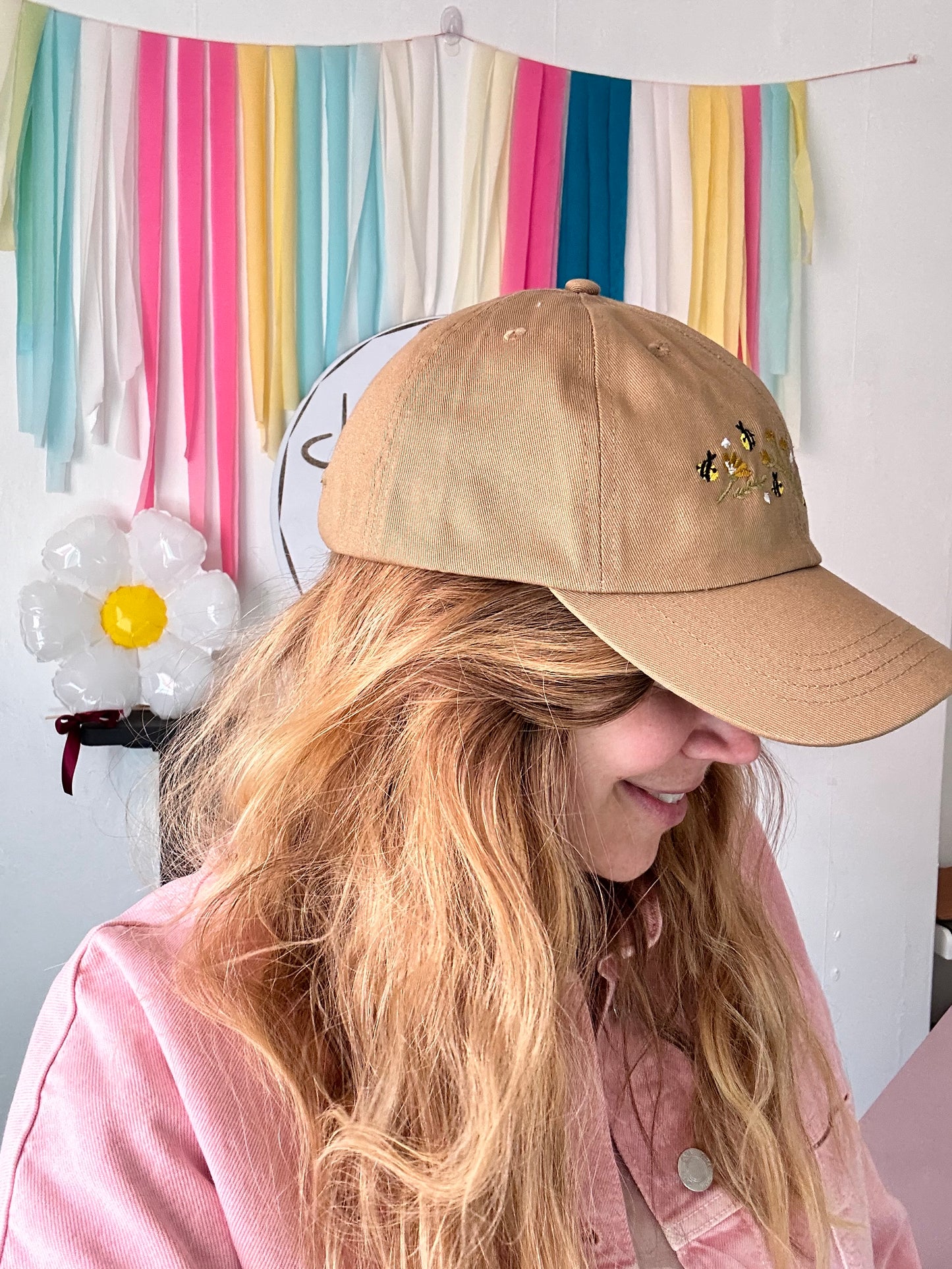 Floral Bee Embroidered Baseball Cap