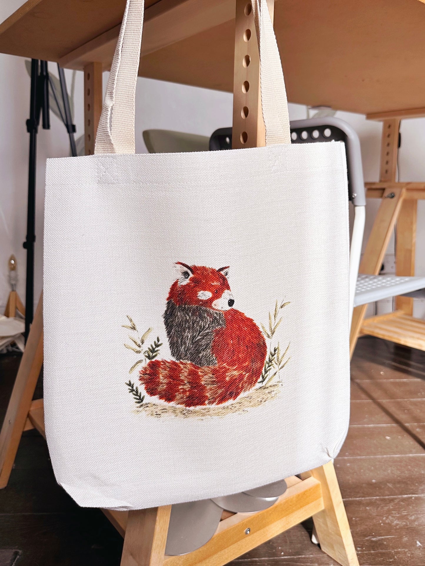 Red Panda Linen Tote Bag