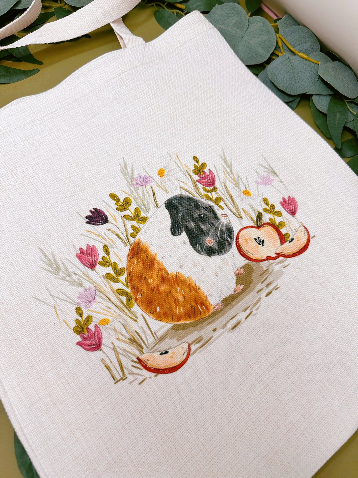 Apple Guinea Pig Linen Tote Bag