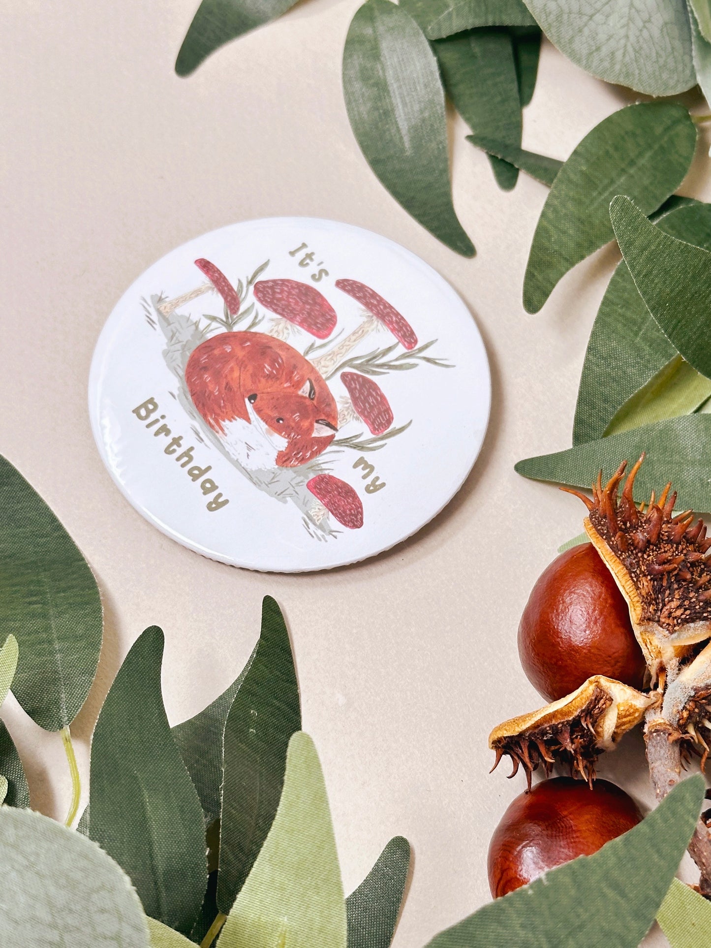 Mushroom Fox Birthday Badge
