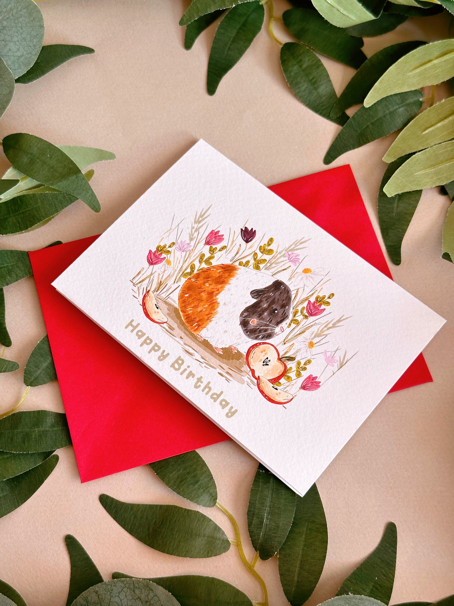 Apple Guinea Pig Birthday Card
