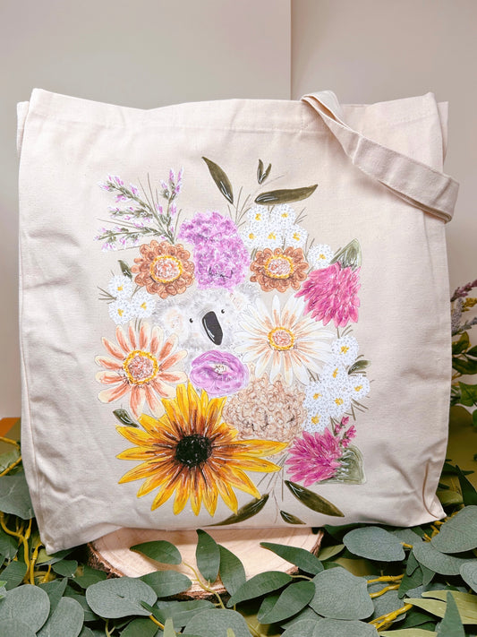 Floral koala large tote bag