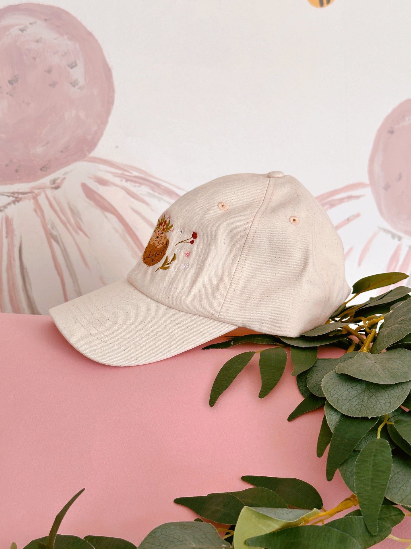 Sakura Hedgehog Embroidered Baseball Cap