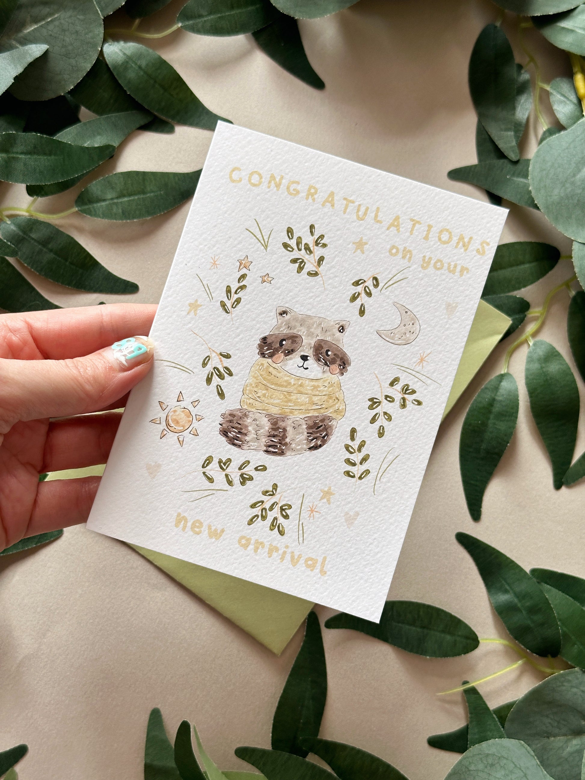 Raccoon new baby card