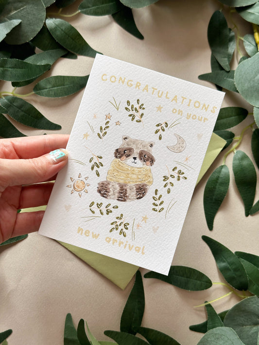 Raccoon new baby card