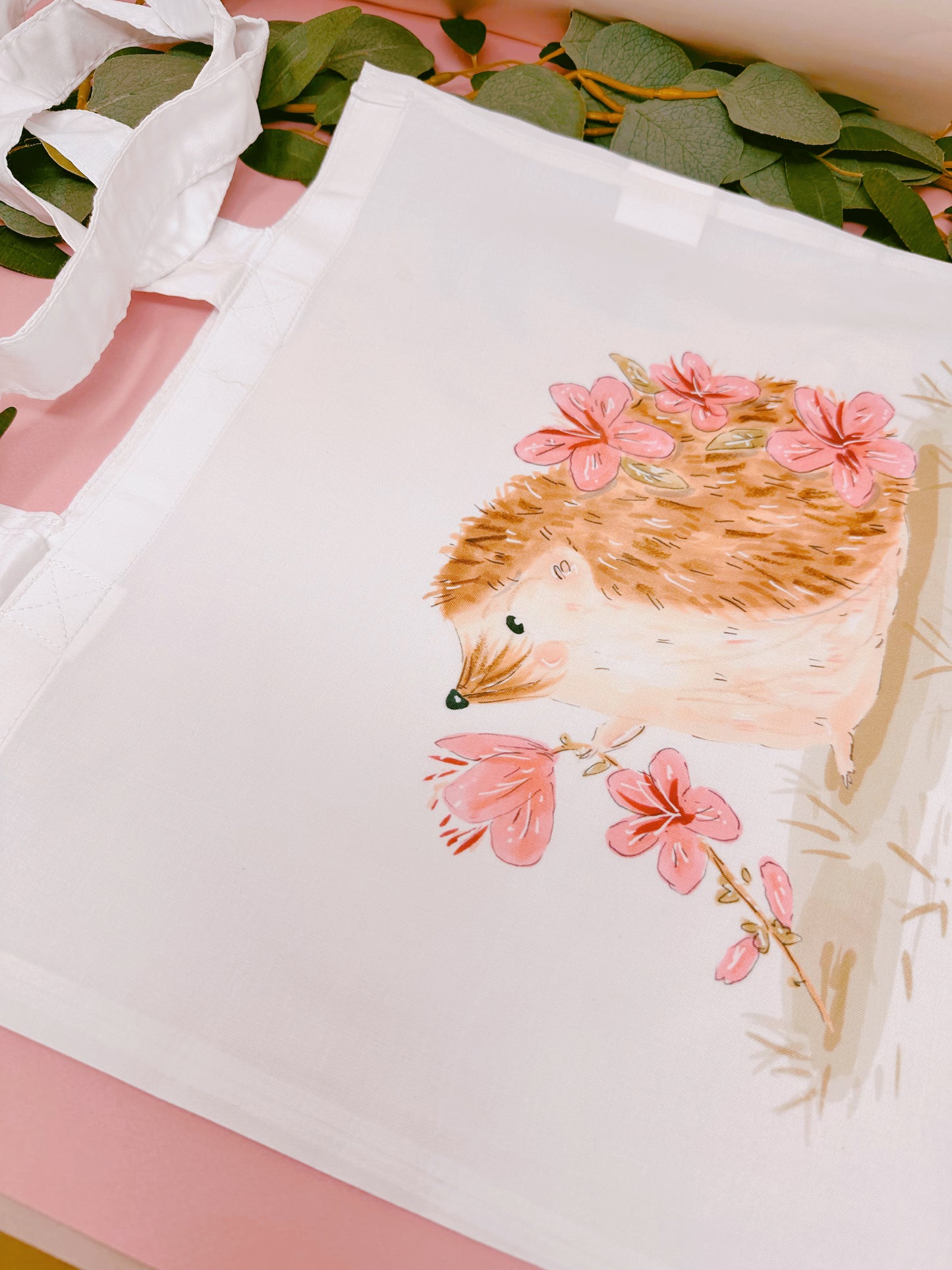 Pink Sakura Hedgehog Tote Bag